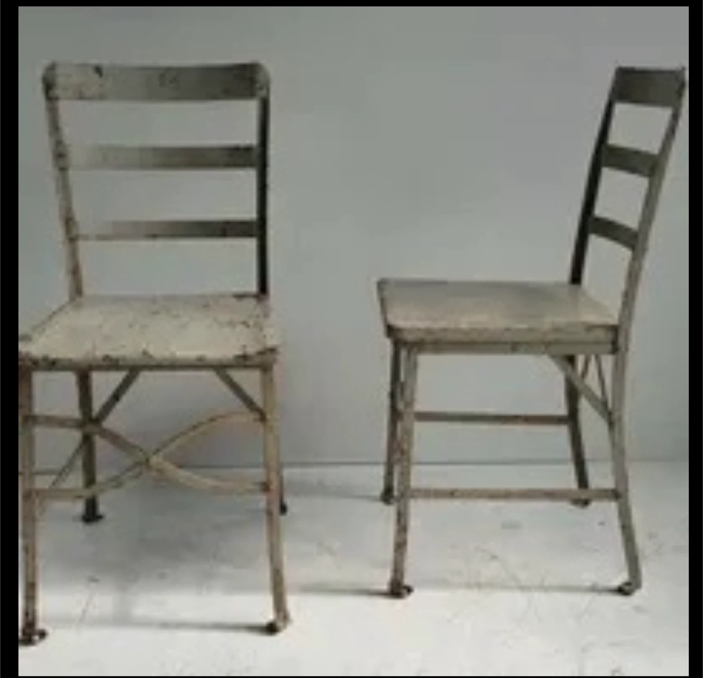 2 Vintage Metal Chairs - Industrial Style Dove Grey
