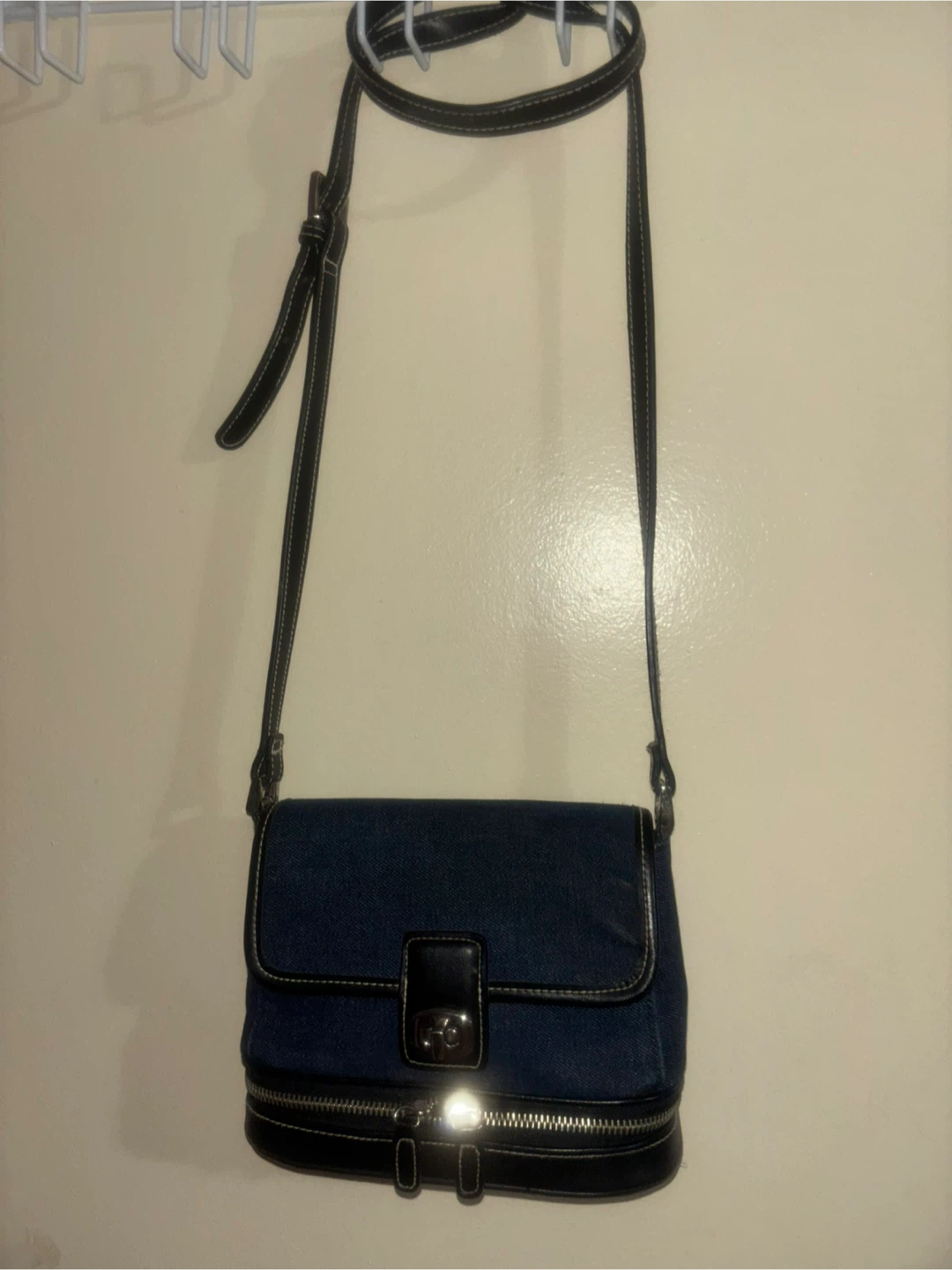 Denim Crossbody Bag with Black Trim - photo 2