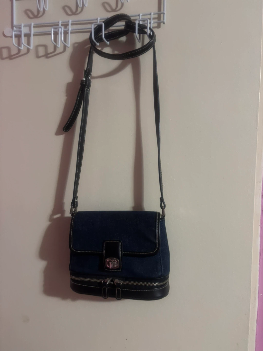 Denim Crossbody Bag with Black Trim