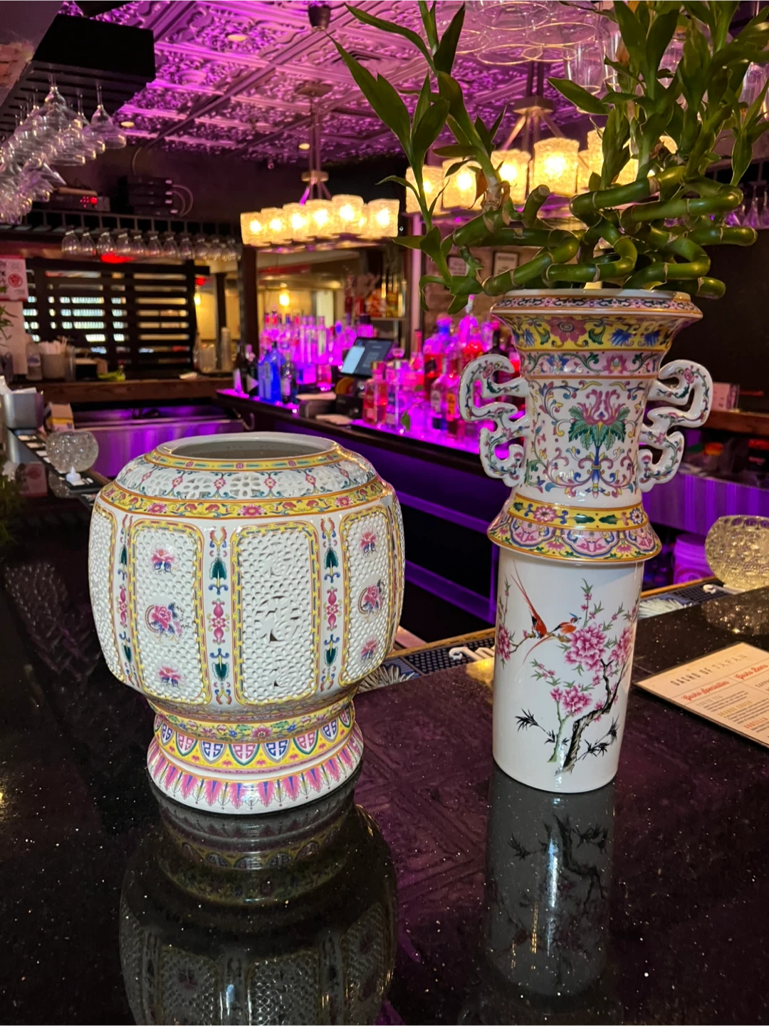 Ornate Porcelain Vase and Ginger Jar Set