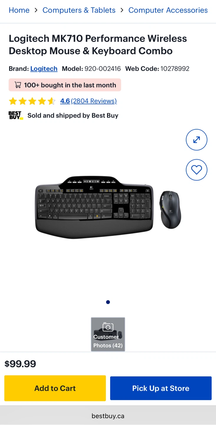 Logitech MK710 Wireless Keyboard and Mouse Combo