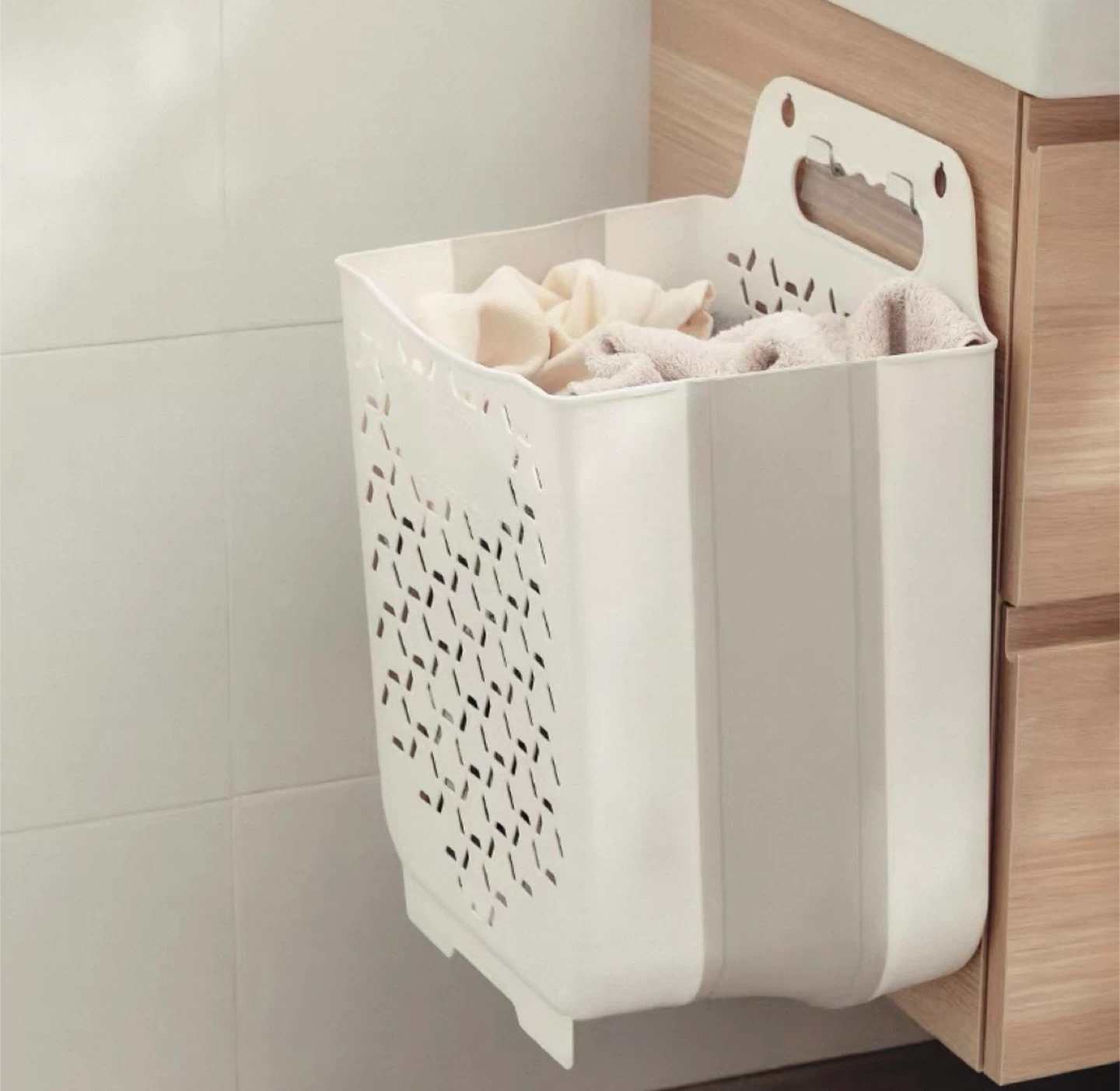 White Foldable Laundry Basket - photo 2