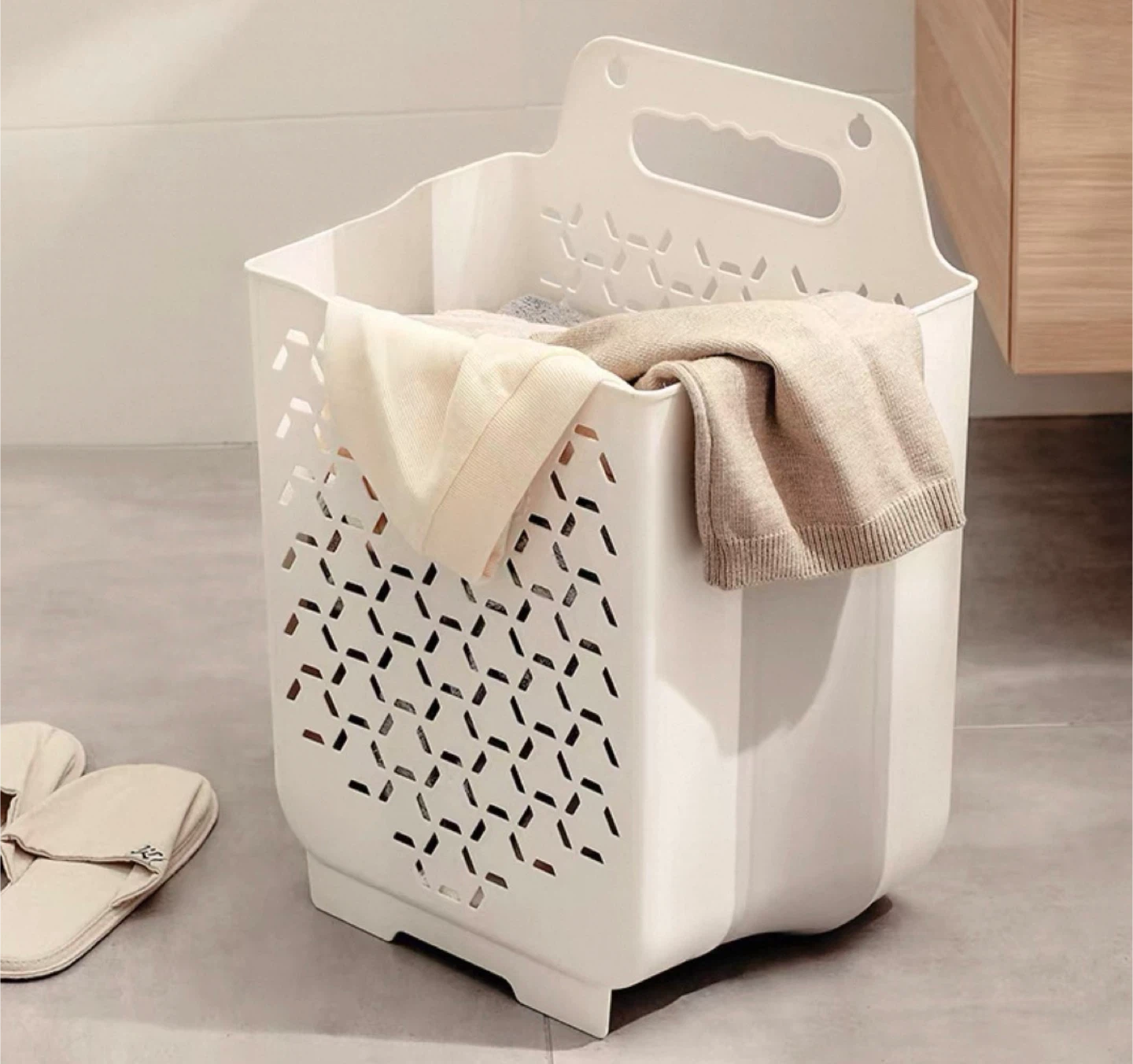 White Foldable Laundry Basket
