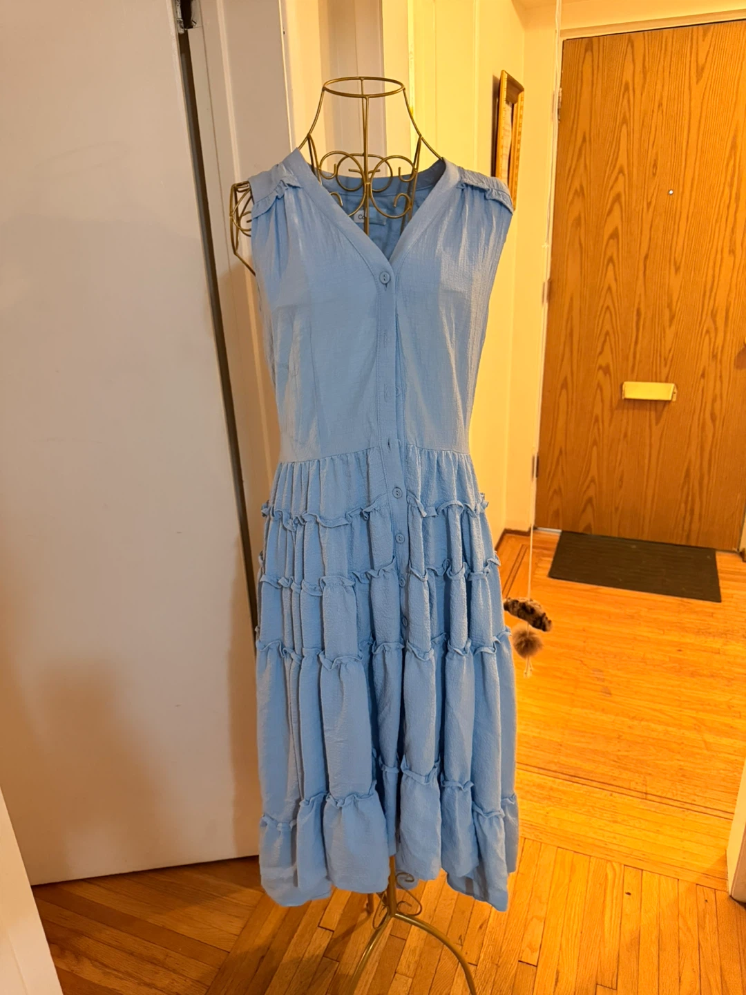 🏆Calvin Klein Blue Tiered Midi Dress Size 4 - photo 2