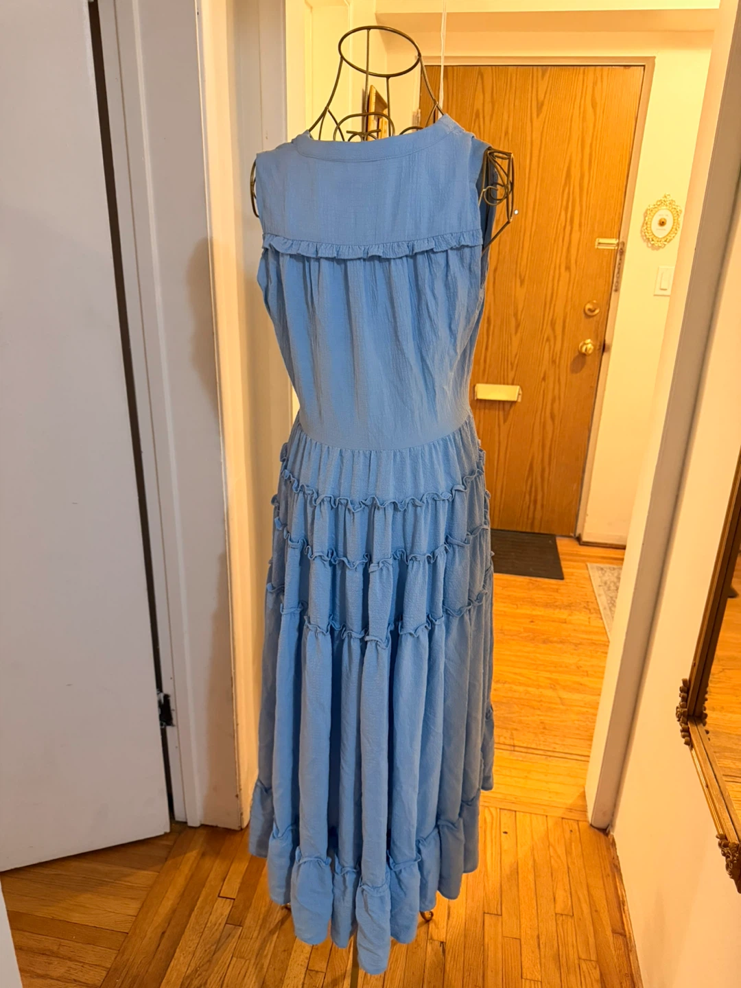 🏆Calvin Klein Blue Tiered Midi Dress Size 4 - photo 3