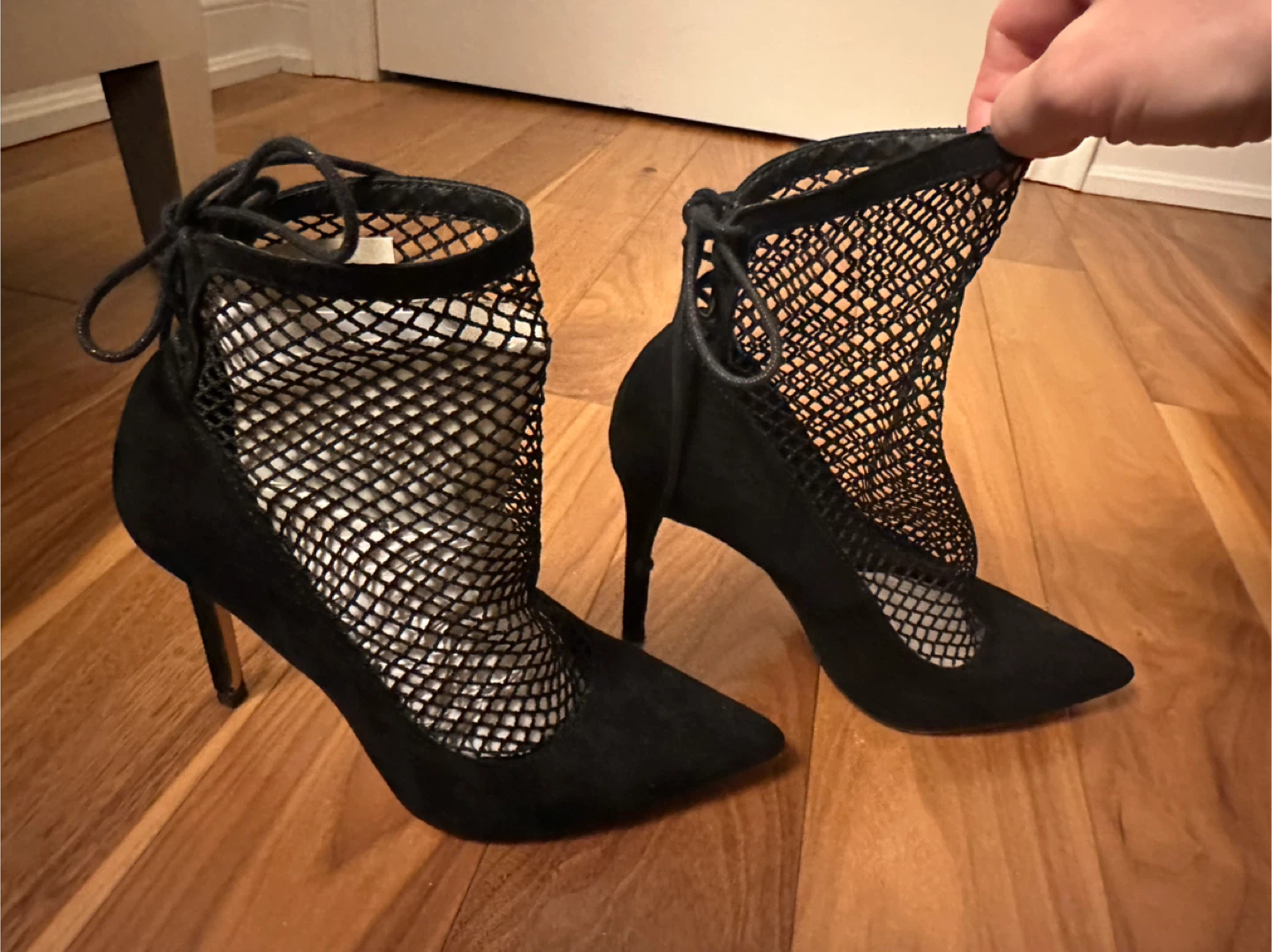 ZARA Black Mesh Suede Stiletto Ankle Boots - Size 35 - photo 2
