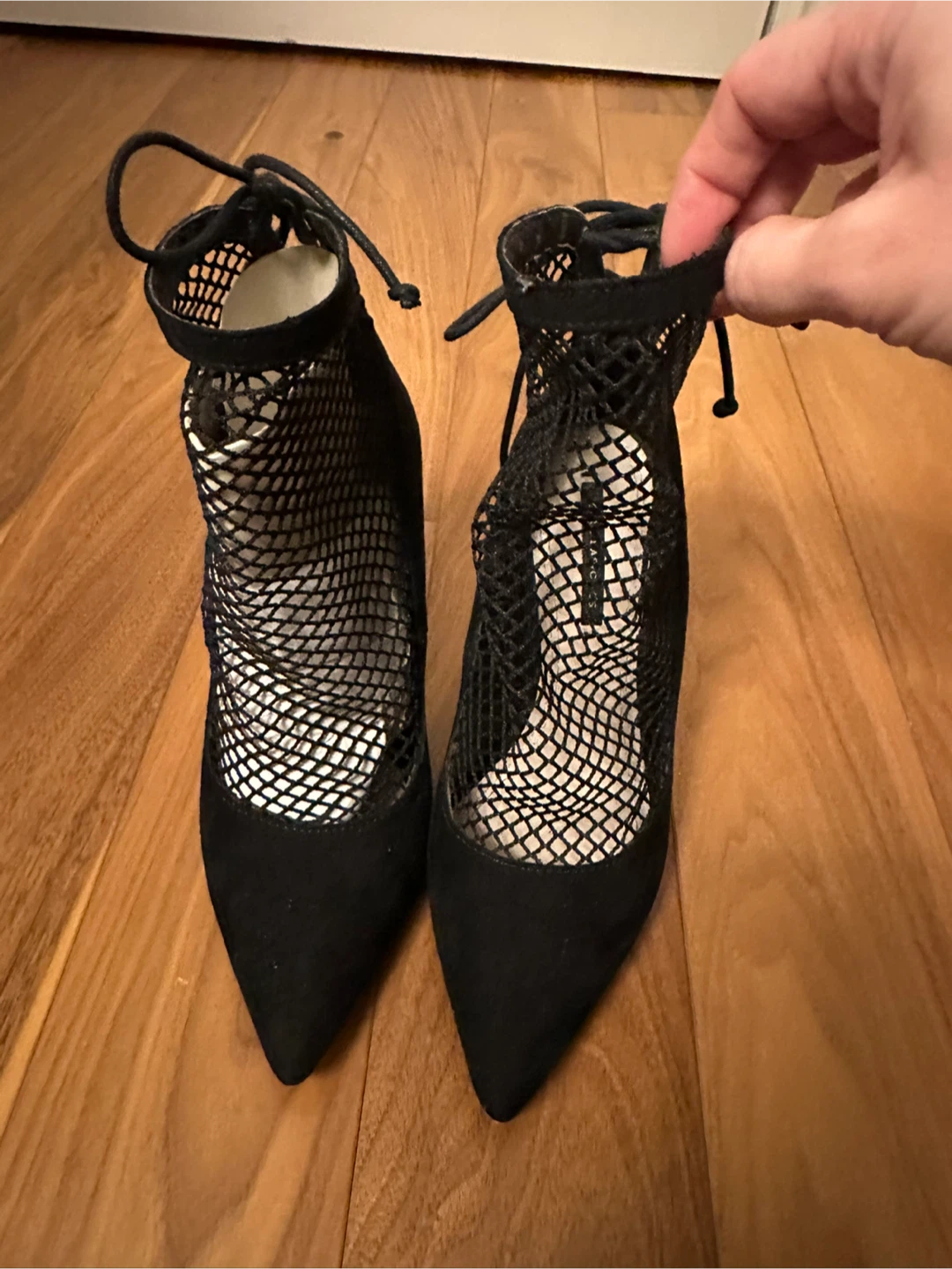 ZARA Black Mesh Suede Stiletto Ankle Boots - Size 35