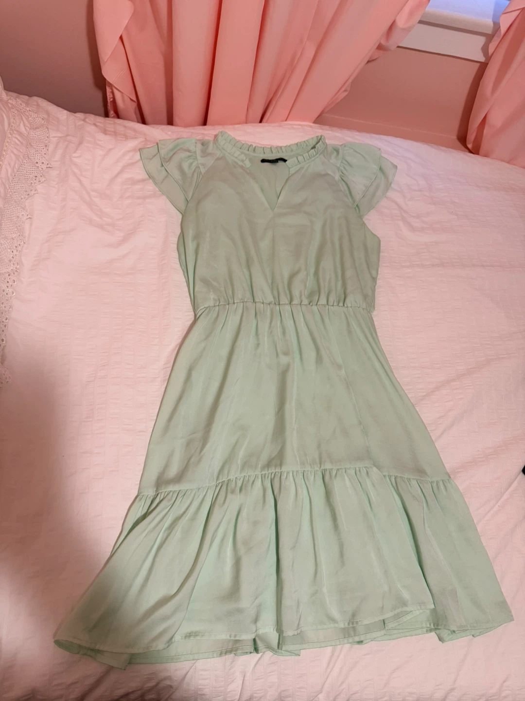 🏆Banana Republic Mint Green Tiered Ruffle Dress Size P - photo 3