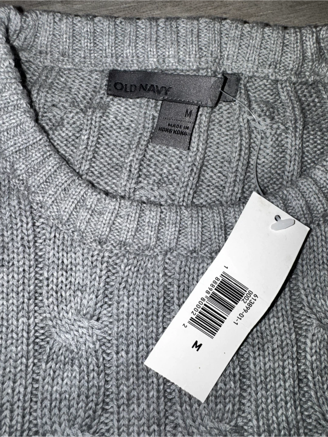 🏆VINTAGE Old Navy Gray Cable Knit Sweater - Men's Medium - photo 4