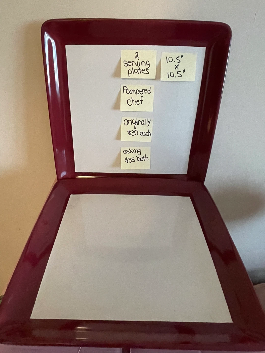 2 Pampered Chef Serving Plates 10.5" Square