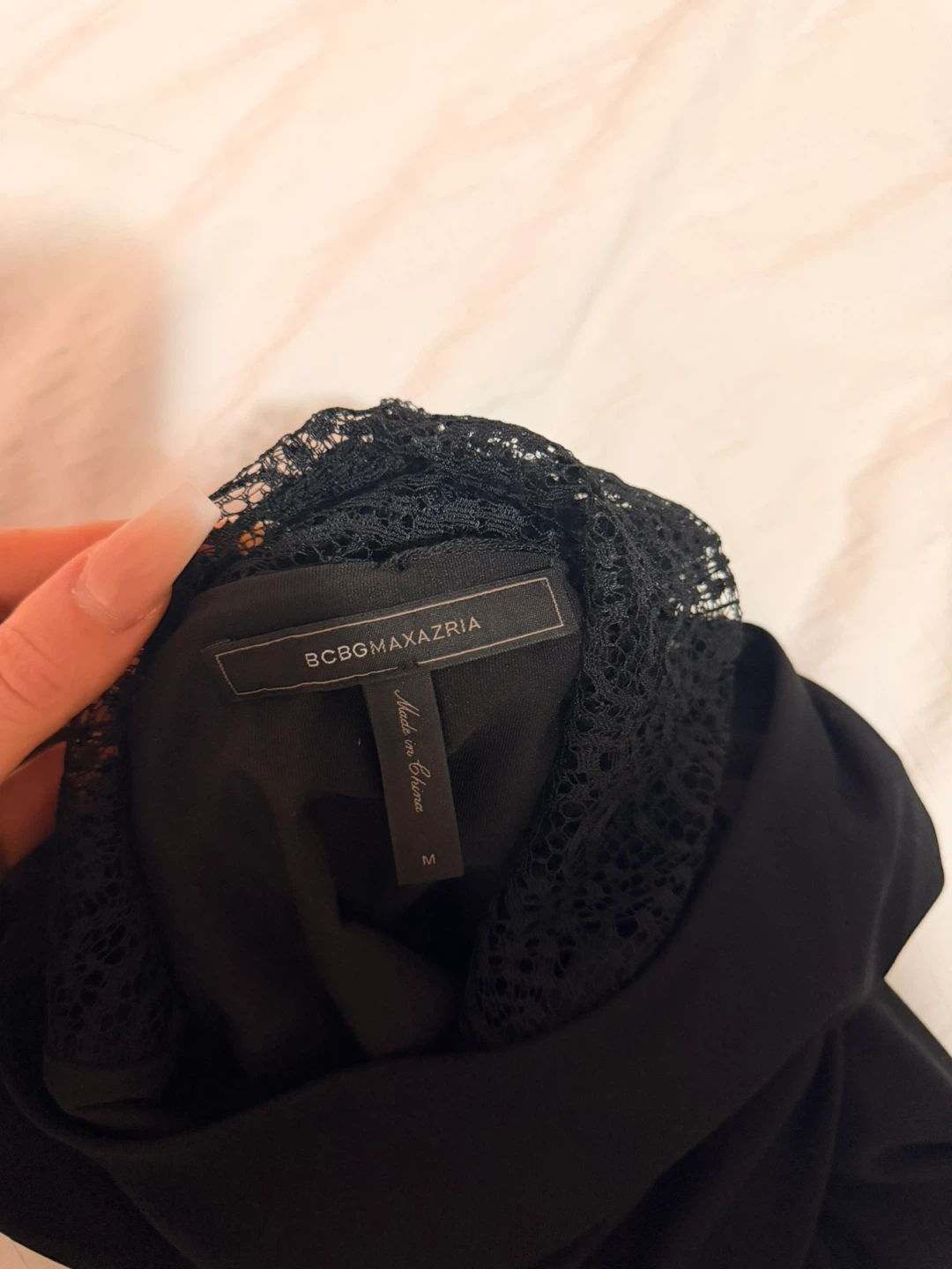🏆BCBGMAXAZRIA Black Lace Detail Dress Size M - photo 5