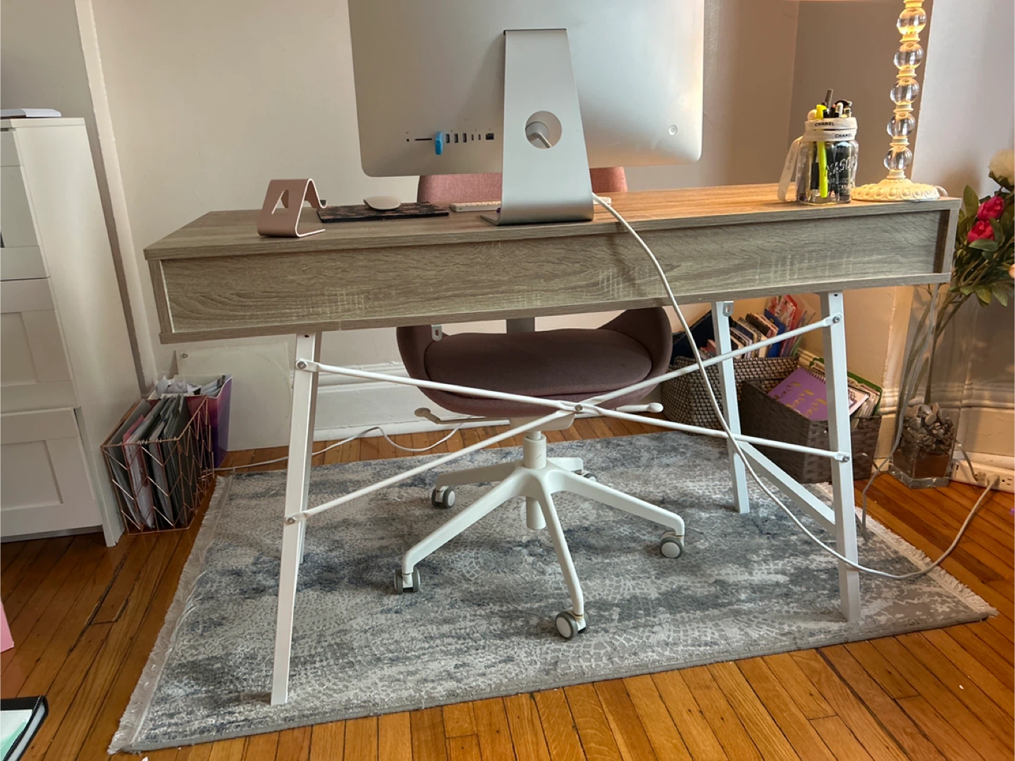Modern Wood Grain Desk with Drawer and Storage - photo 3