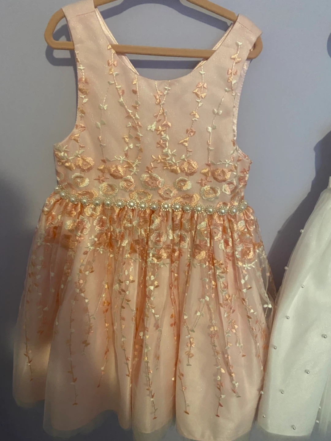 Girls' Pink  and white Embroidered Party Dress