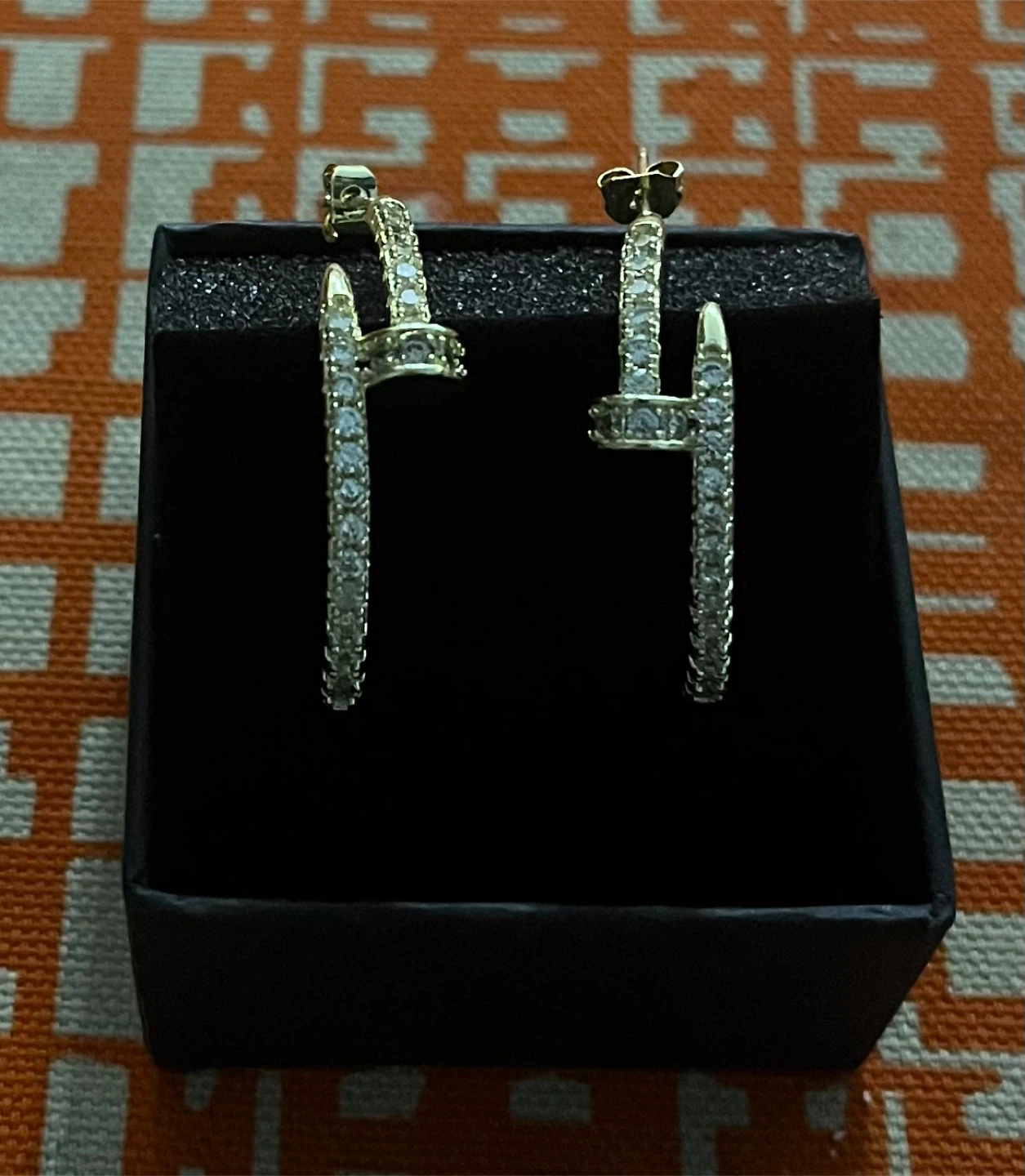 Gold Coloured Hoop Earrings with Stones