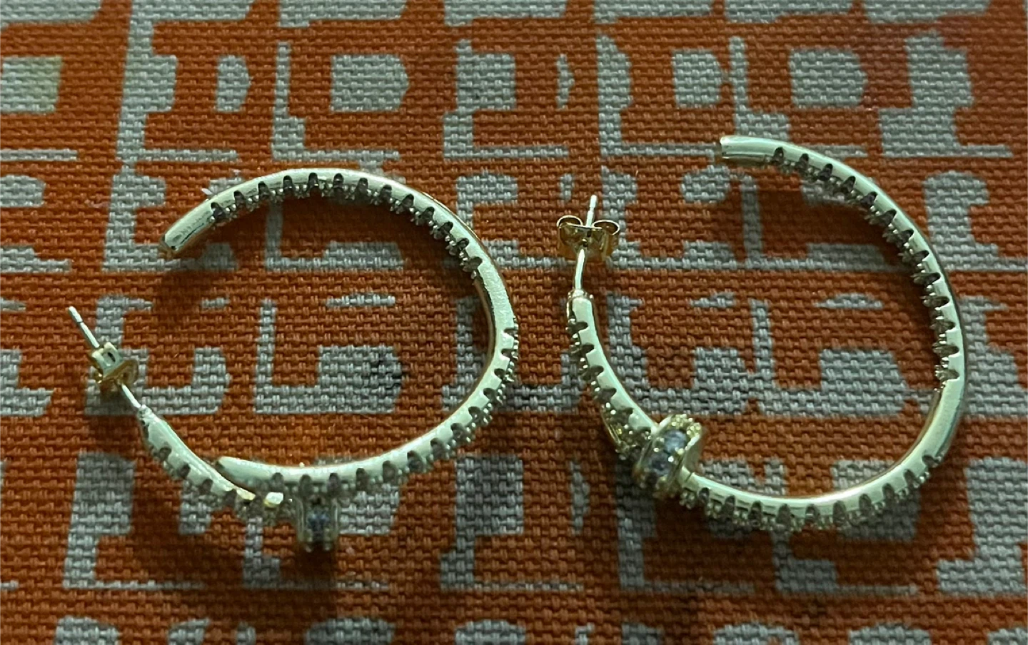 Gold Coloured Hoop Earrings with Stones - photo 4