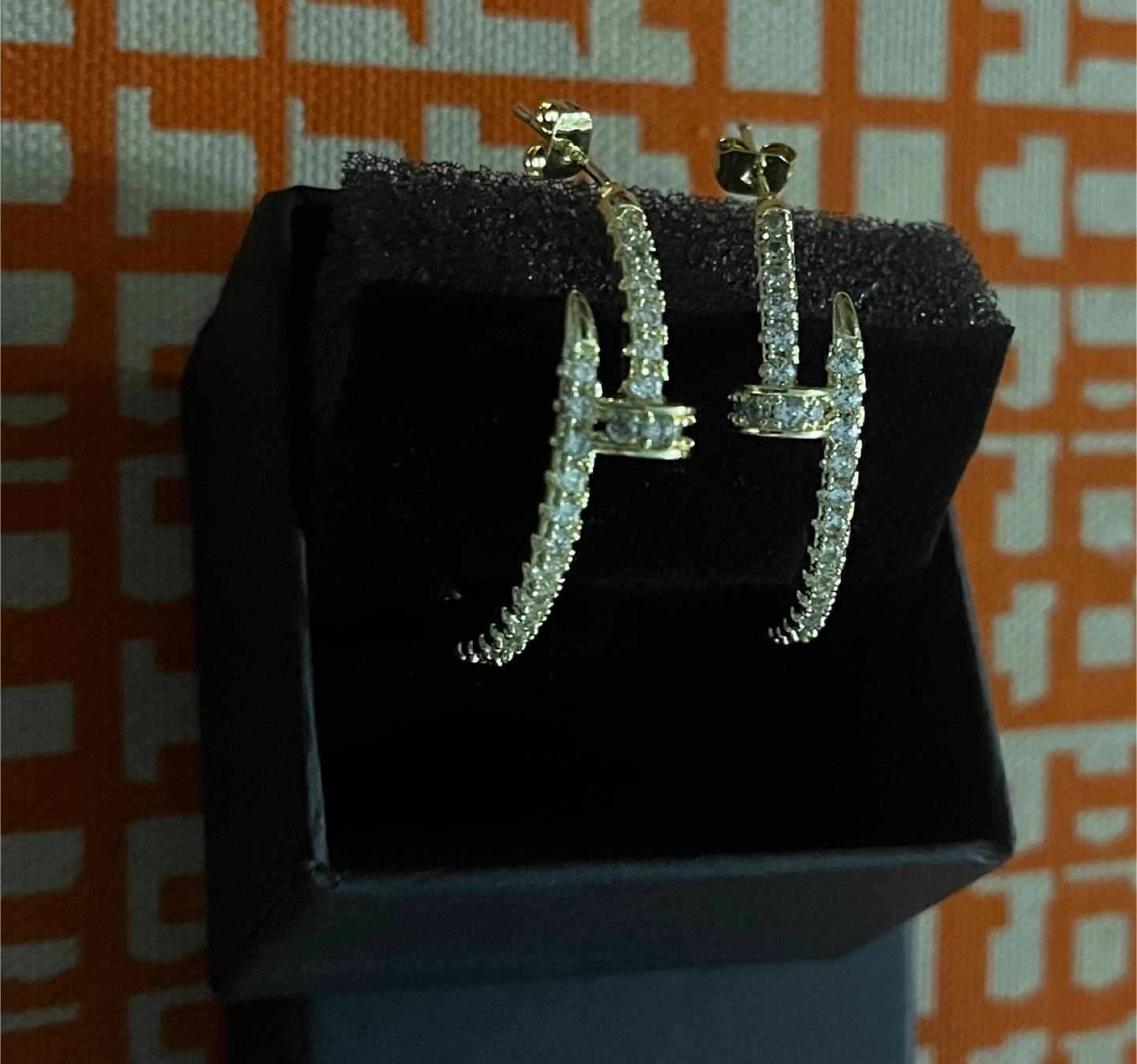 Gold Coloured Hoop Earrings with Stones - photo 3