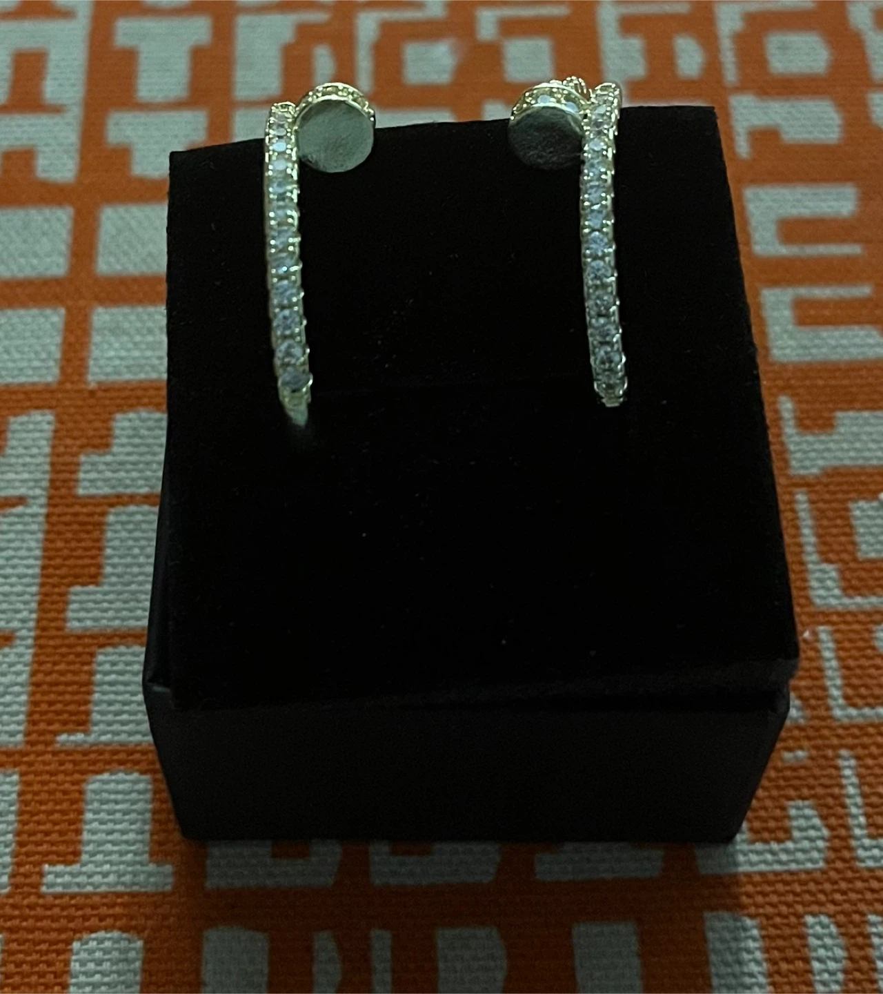 Gold Coloured Hoop Earrings with Stones - photo 2