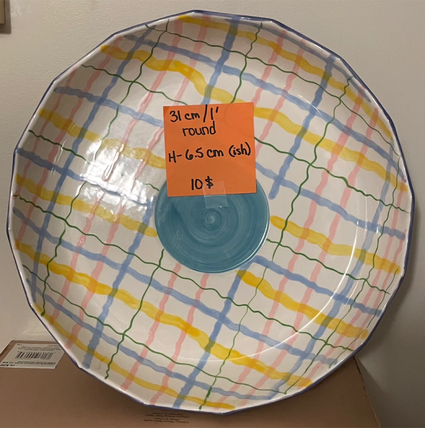 Large Plaid Serving Bowl