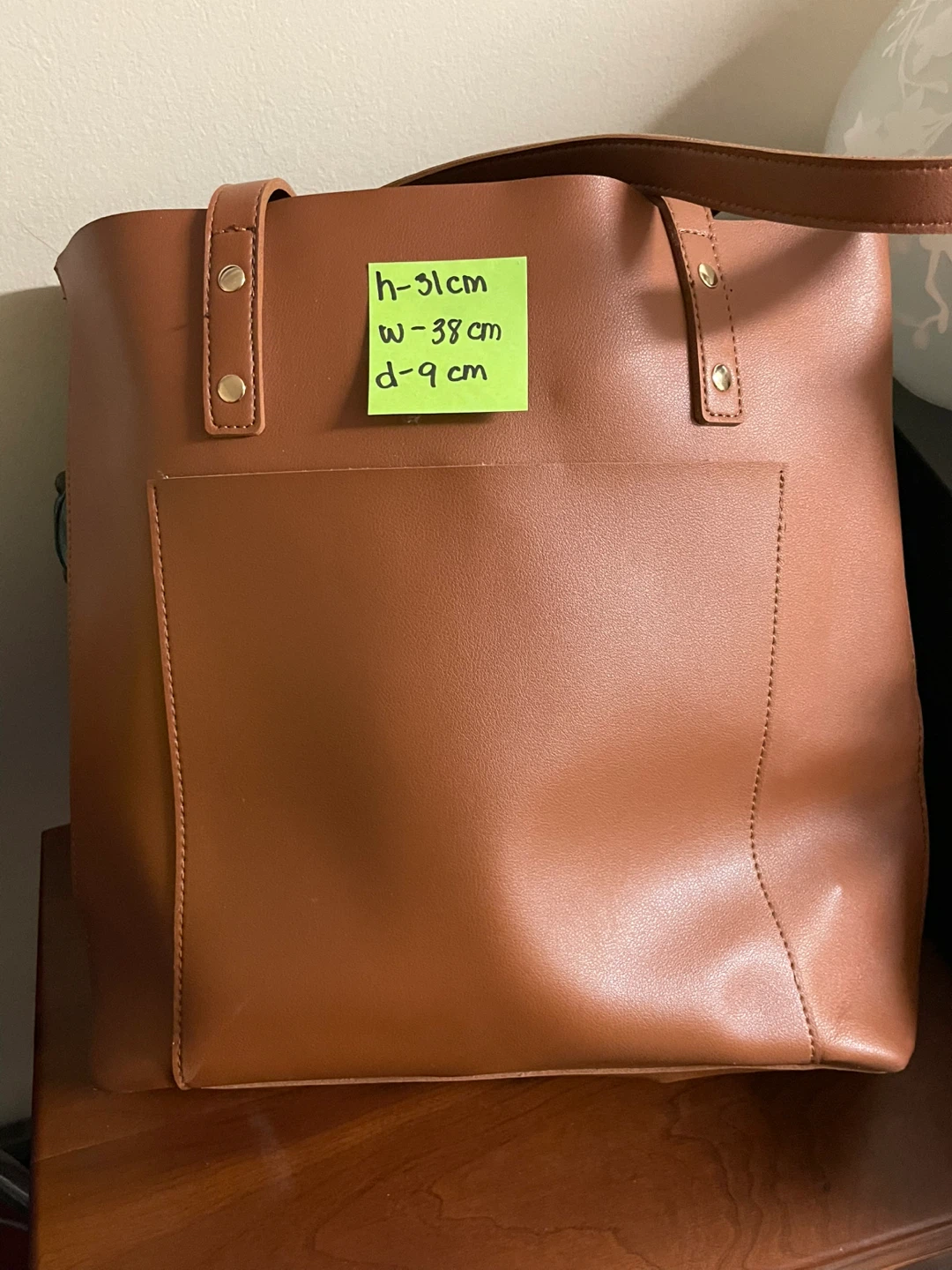 Brown Faux Leather Tote Bag