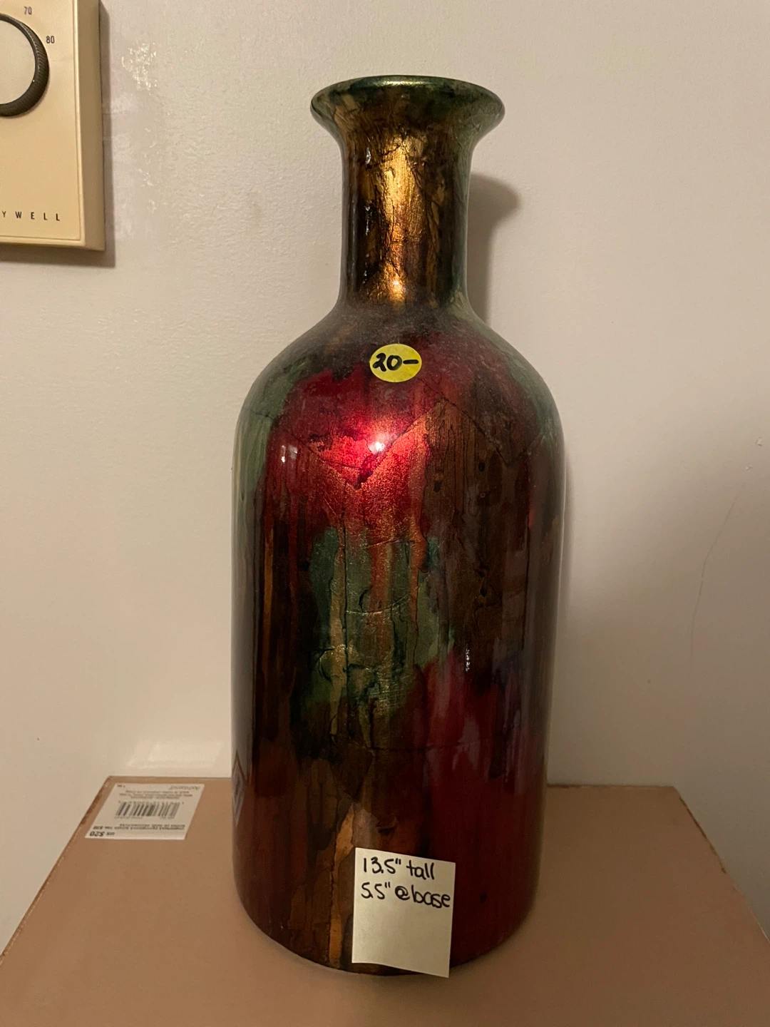 Decorative Tall Vase with Red, Green, and Gold Glaze - photo 3