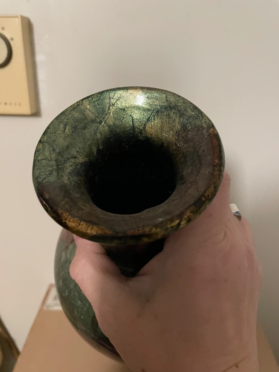 Decorative Tall Vase with Red, Green, and Gold Glaze - photo 4