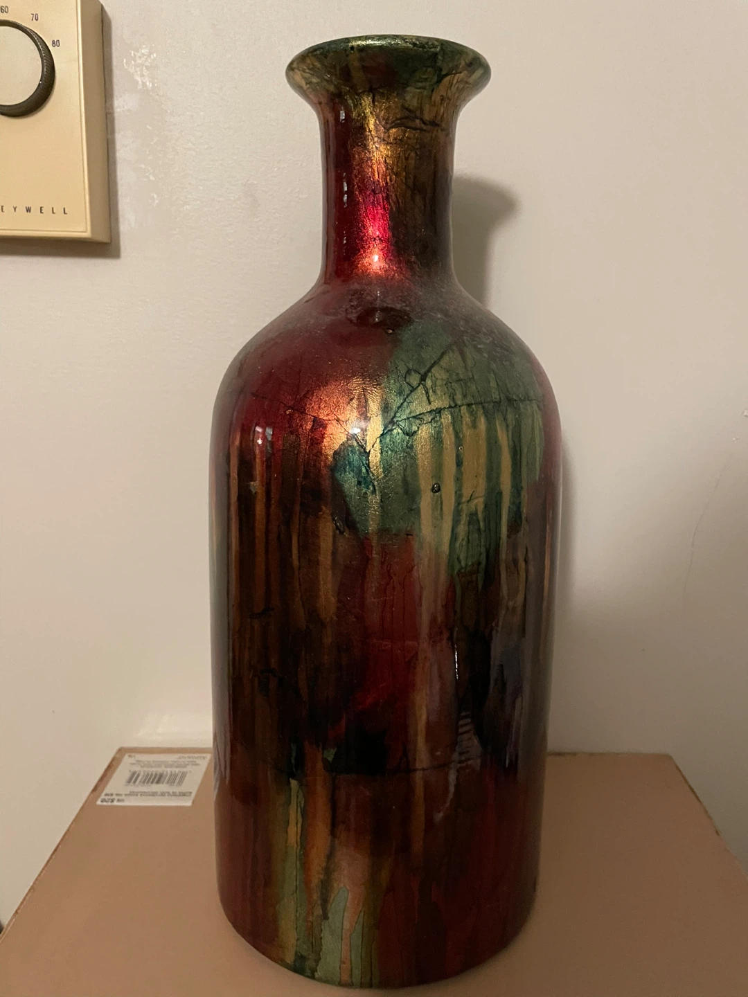 Decorative Tall Vase with Red, Green, and Gold Glaze - photo 2
