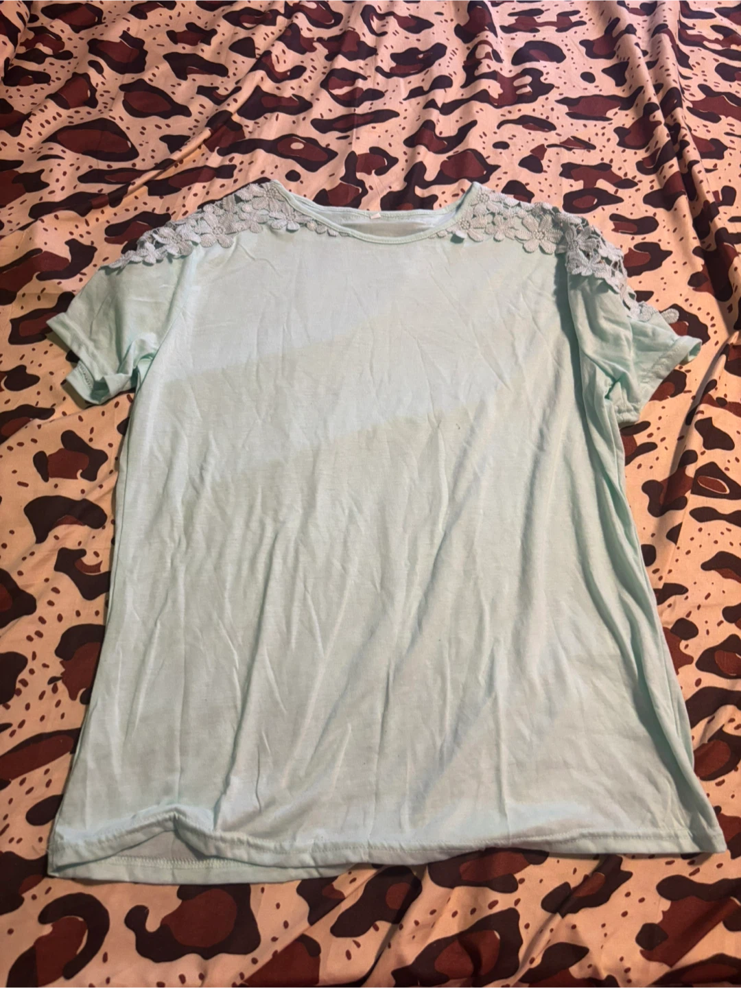 Light Blue Lace Shoulder T-Shirt