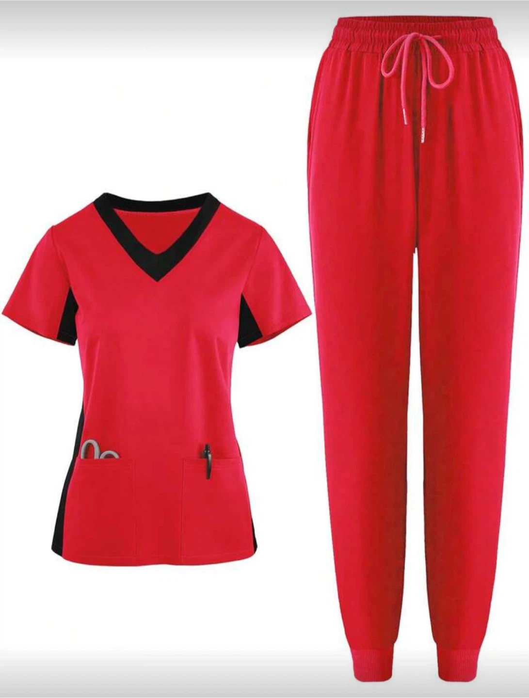 Pink Scrubs Set with Black Accents (L)