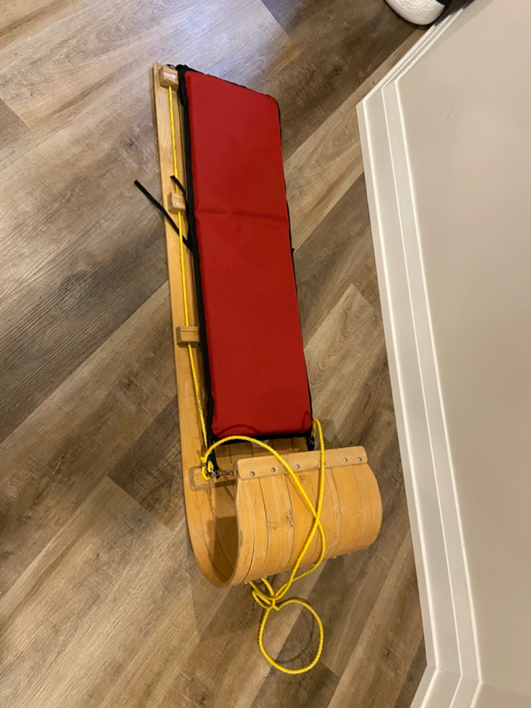 🏆Wooden Toboggan with Red Padded Seat - photo 3