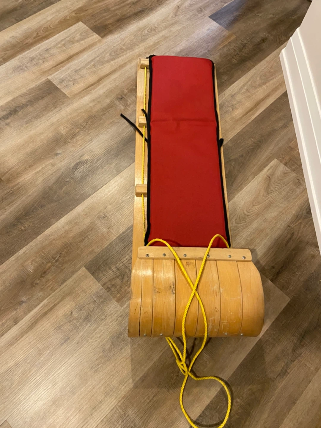 🏆Wooden Toboggan with Red Padded Seat - photo 2