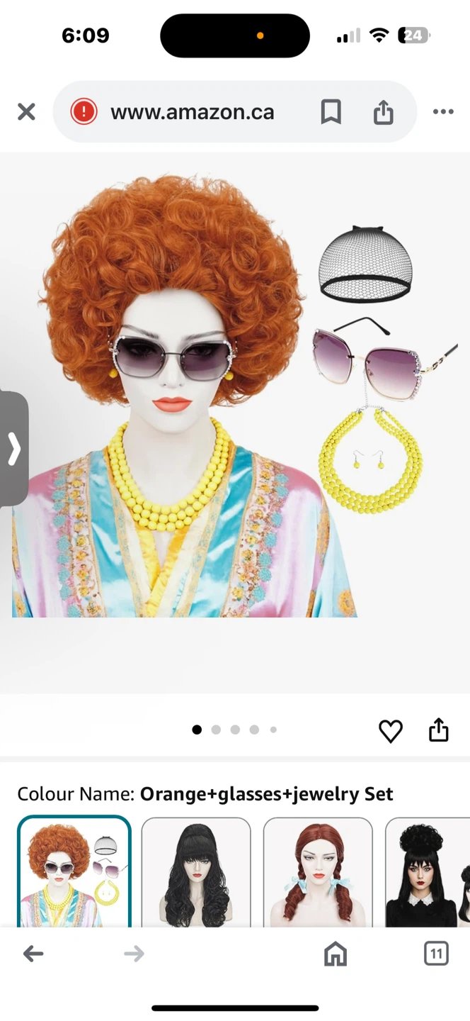 Orange Curly Wig and Beaded Necklaces Set 🏆