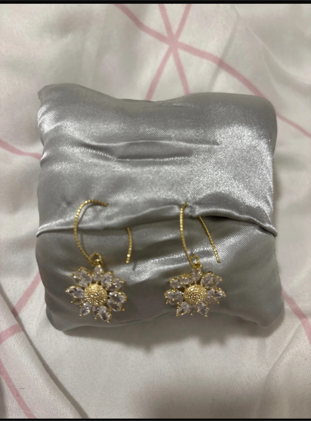 Gold Daisy Earrings with Clear Stones