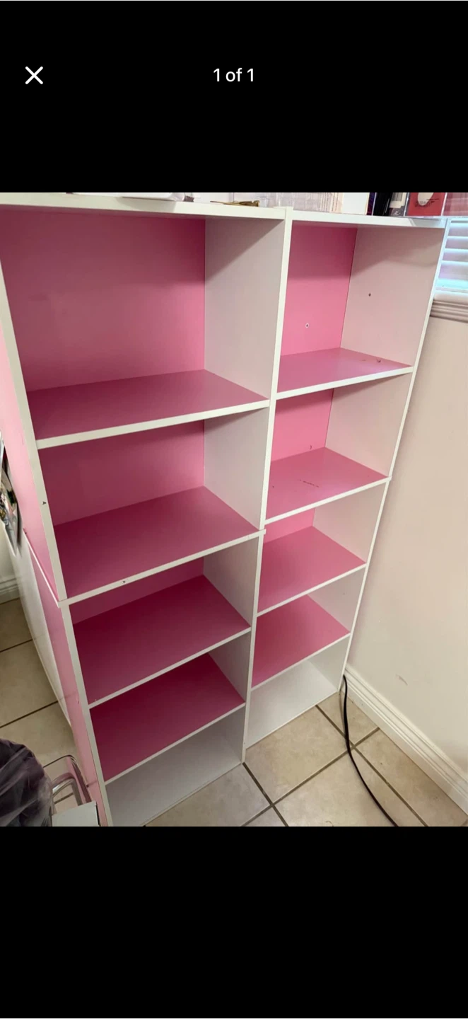 2 White and Pink 6 Cube Storage Shelf