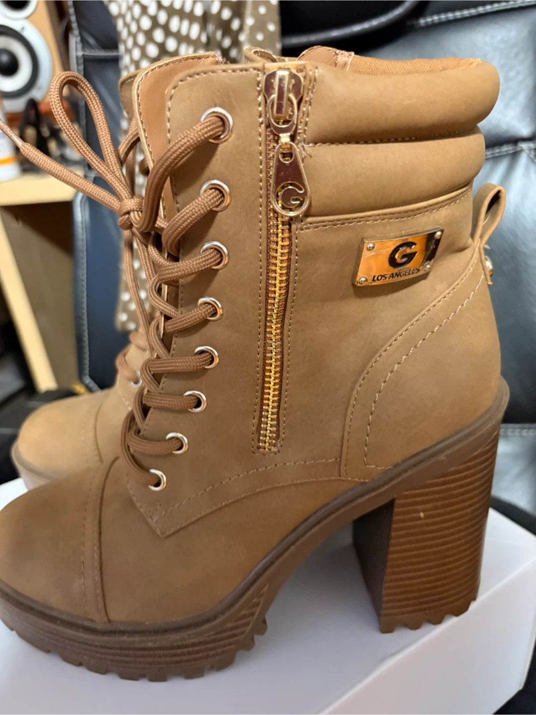 GBG Los Angeles Women's Tan Lace-Up Chunky Heel Boots Size 7.5 - photo 2
