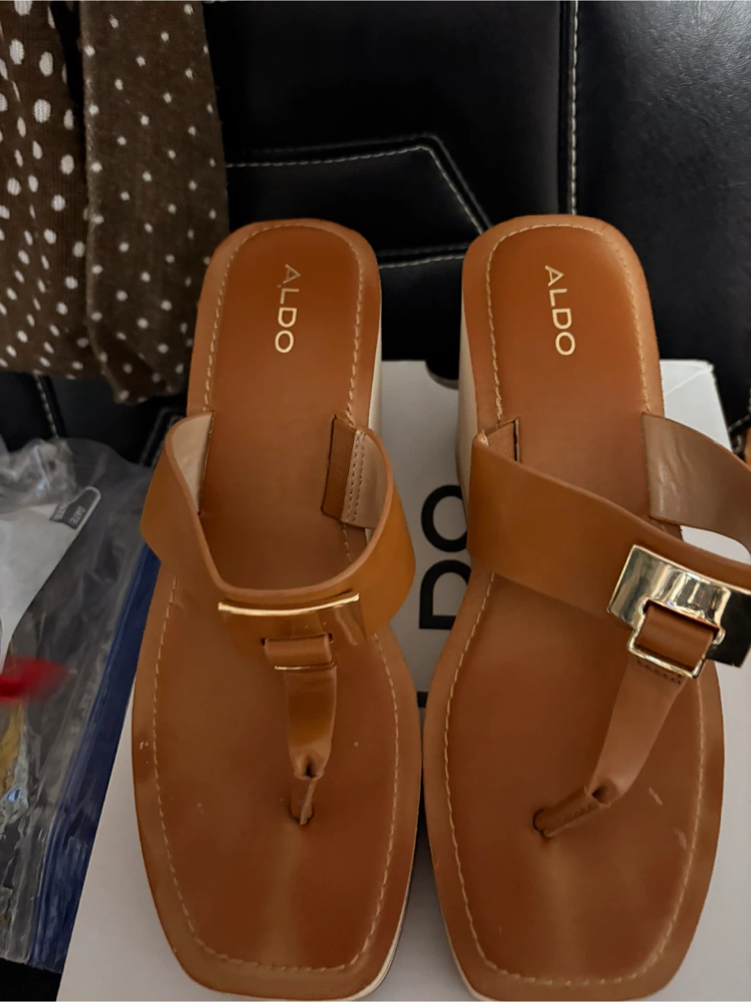 ALDO Women's Brown Wedge Thong Sandals