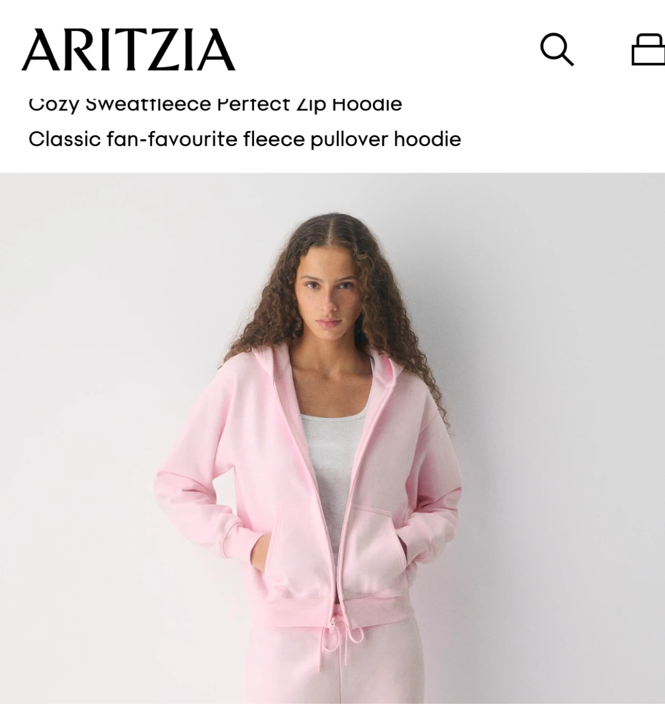 ARITZIA Cozy Sweatfleece Perfect Zip Hoodie - Pink