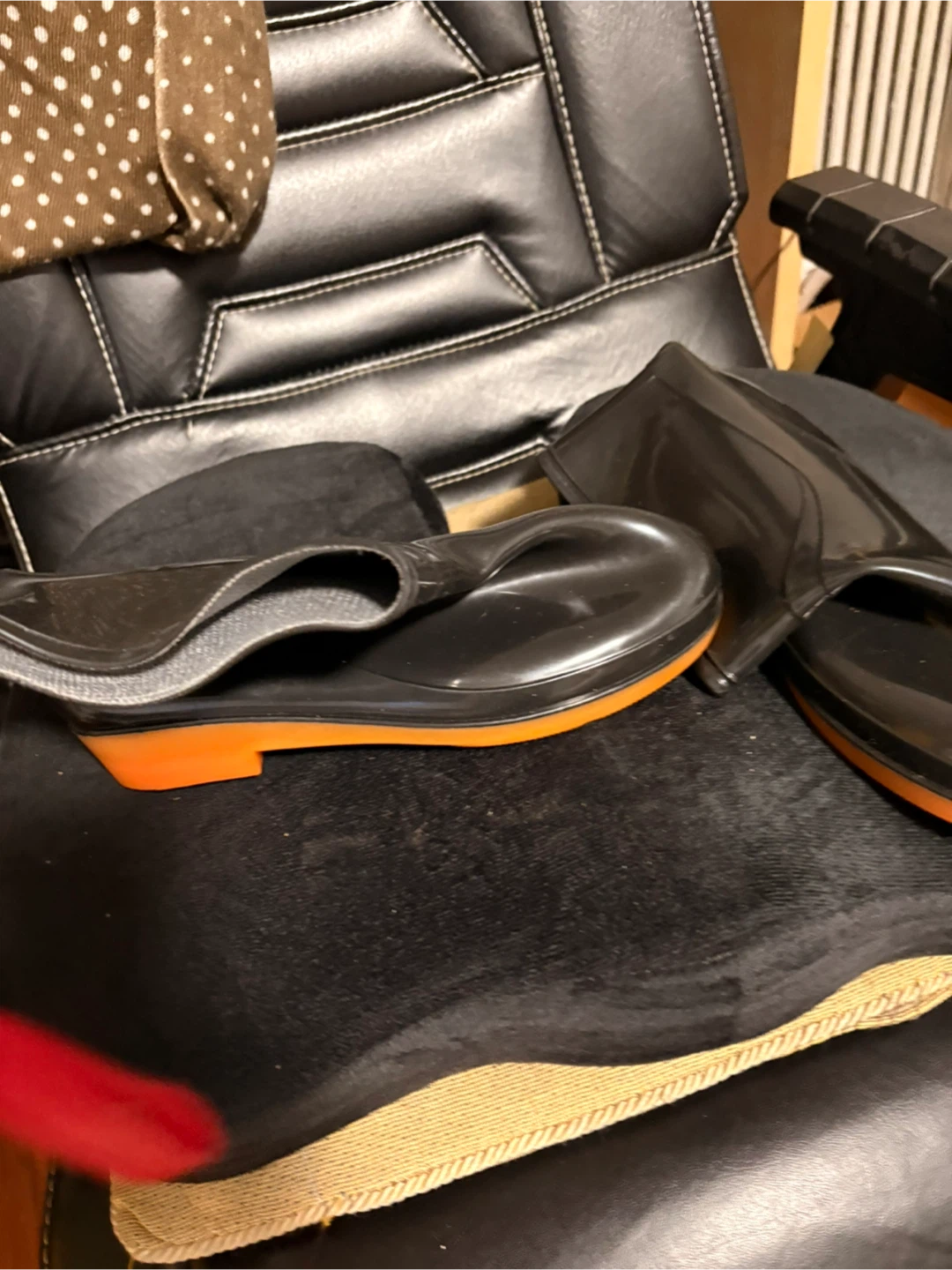 Black Rubber Rain Boots with Orange Soles