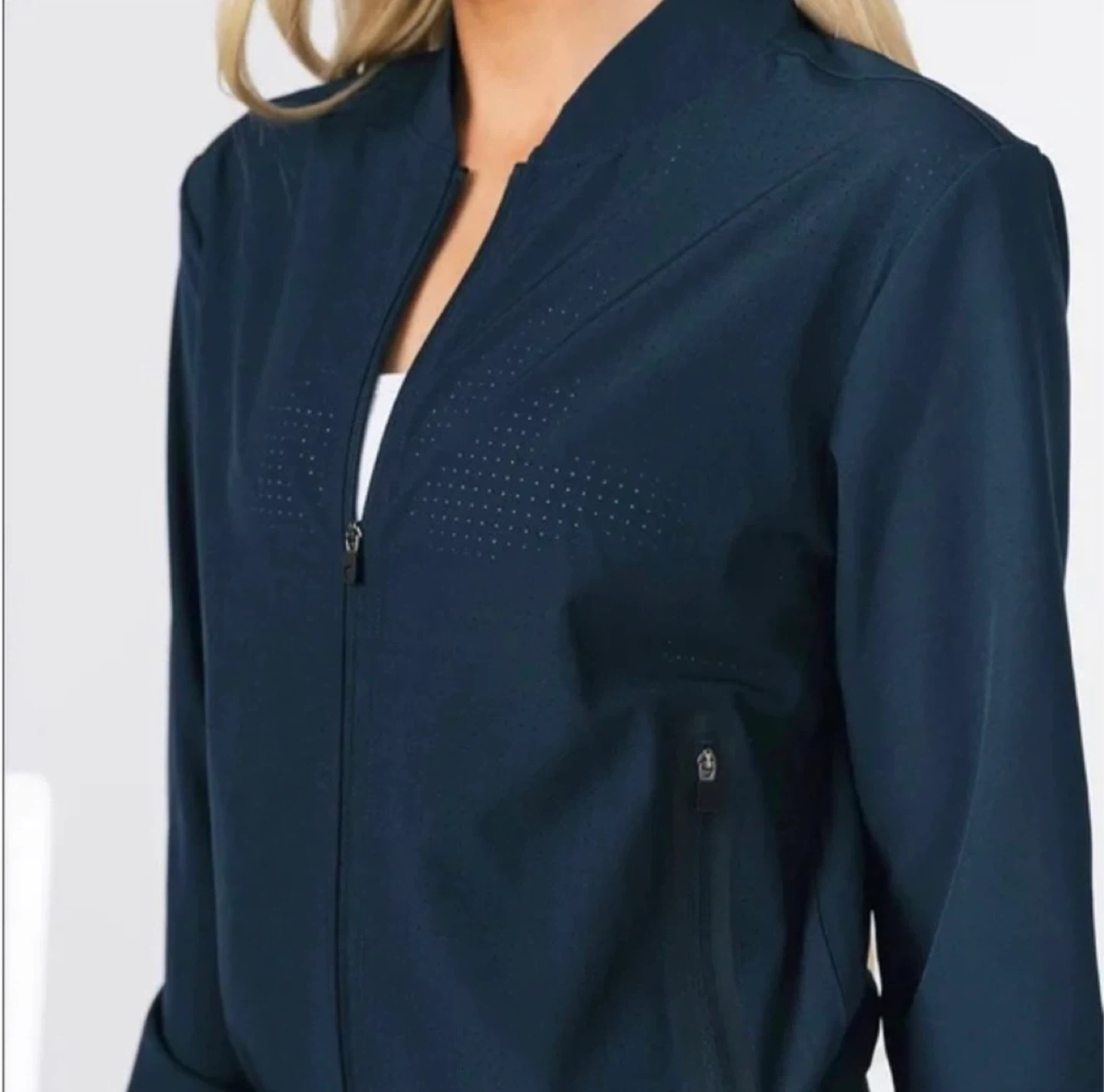 Zyia Navy Chill Note Jacket Zip Pockets Women Size Small 🏆