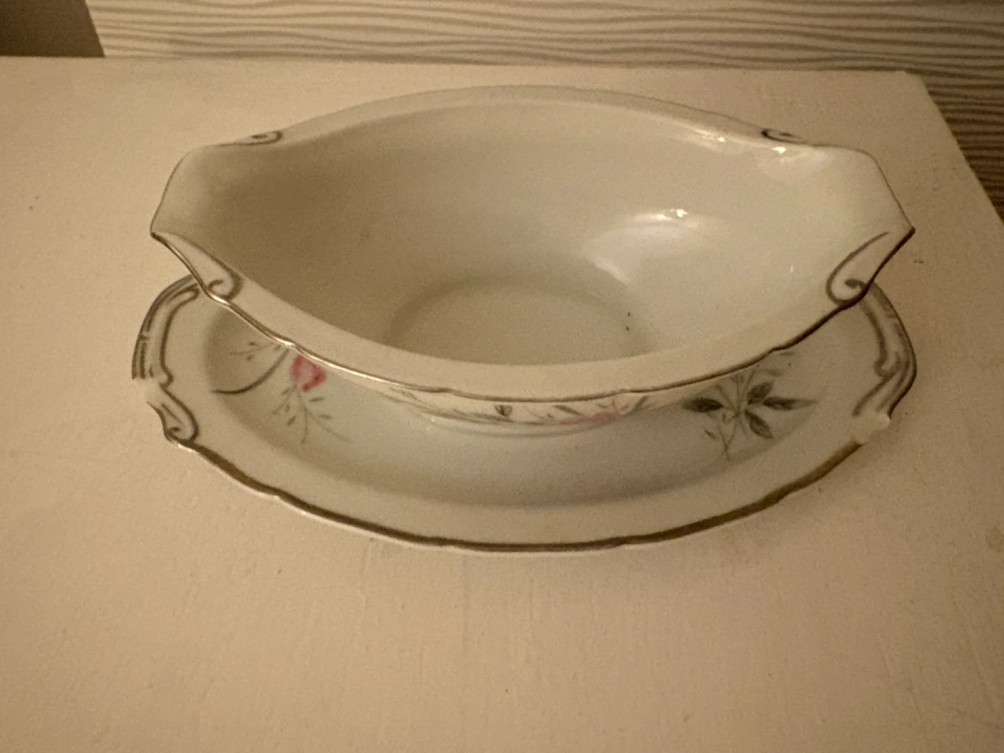 White Gravy Boat with Floral Design - photo 2