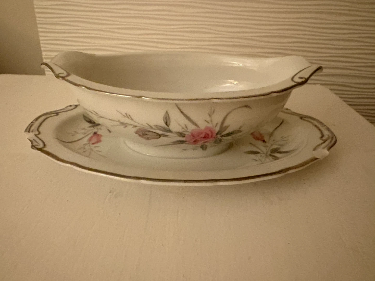 White Gravy Boat with Floral Design