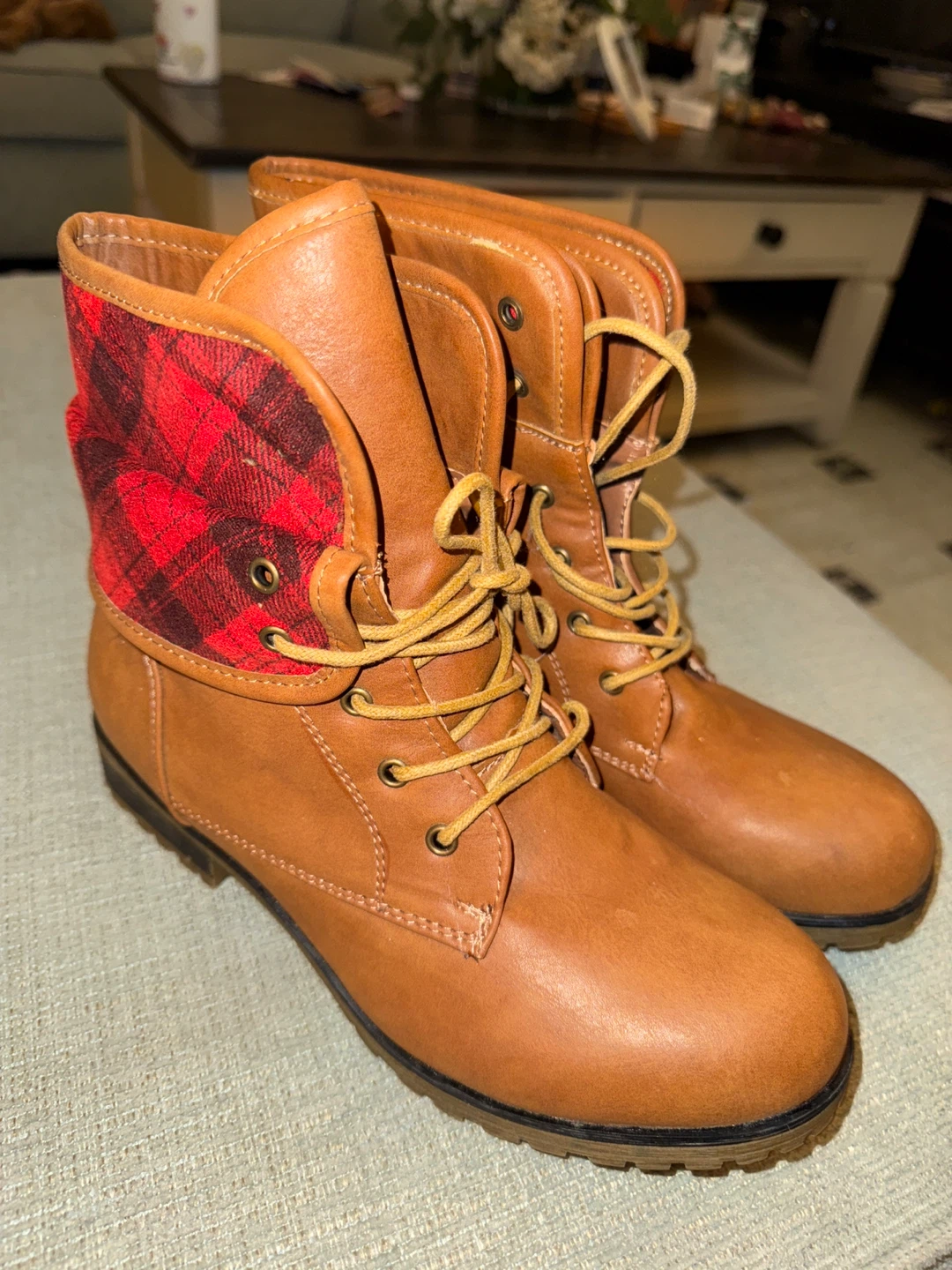 Combat Boots with Red Plaid Lining - photo 2