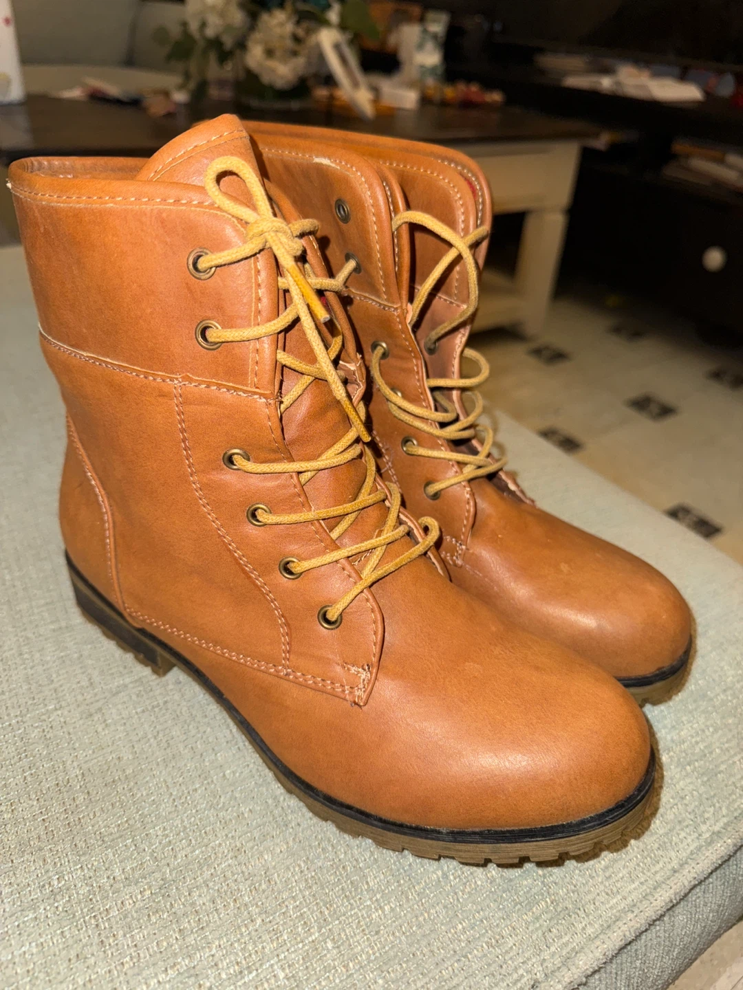 Combat Boots with Red Plaid Lining
