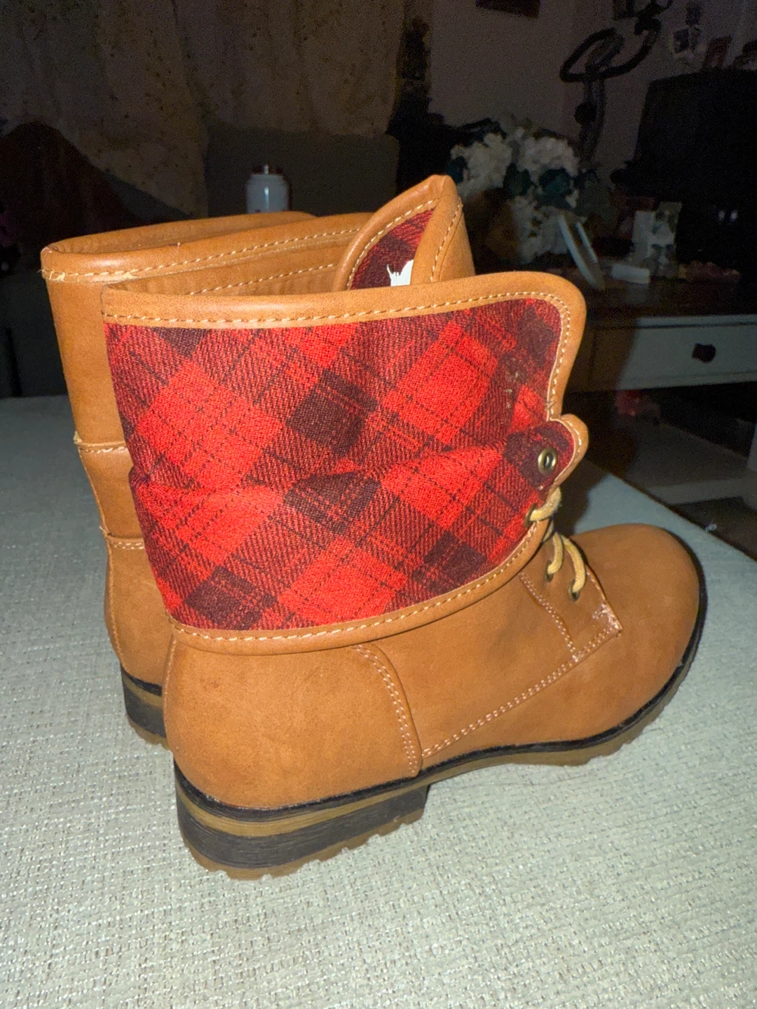 Combat Boots with Red Plaid Lining - photo 3