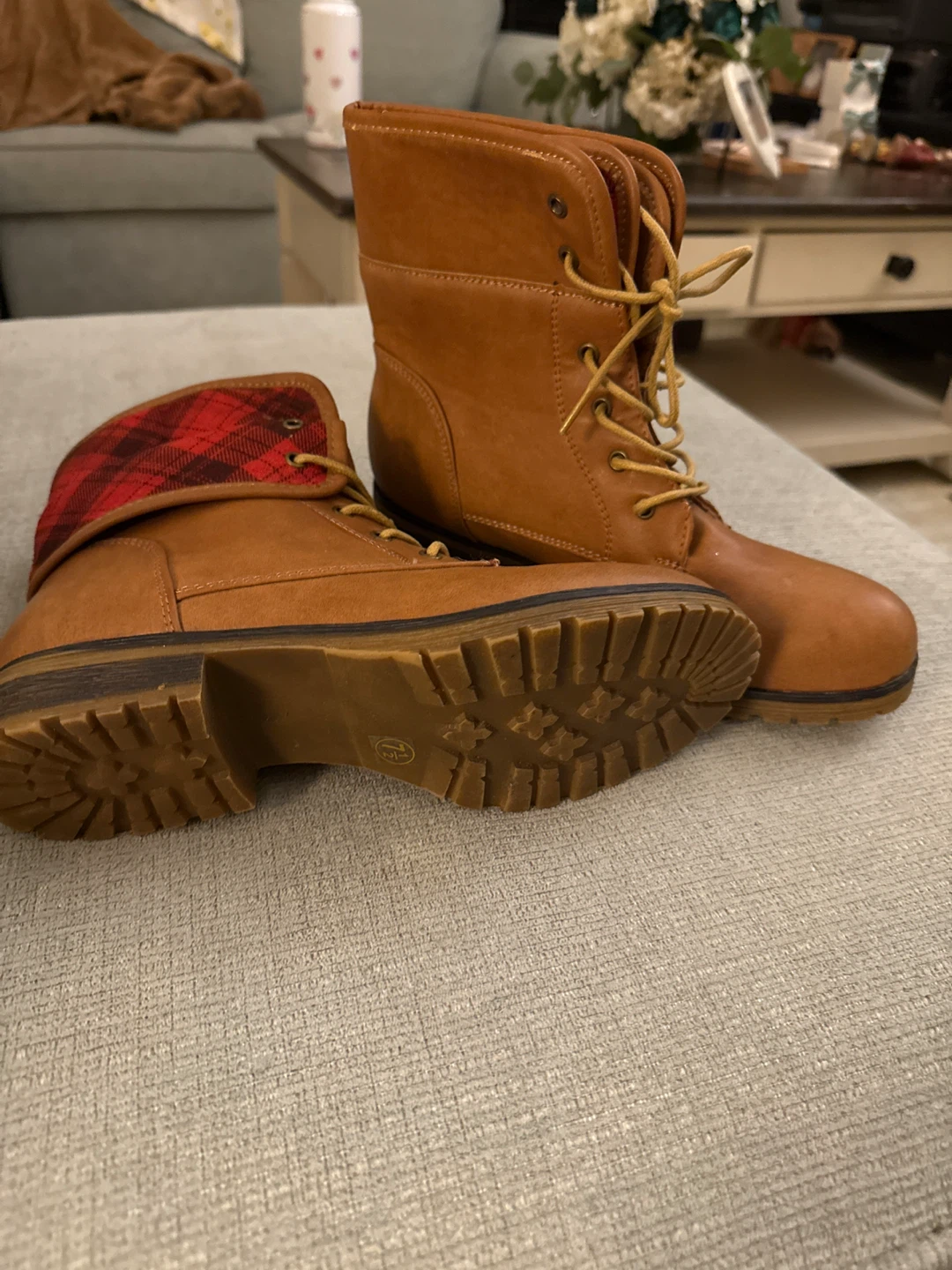Combat Boots with Red Plaid Lining - photo 4