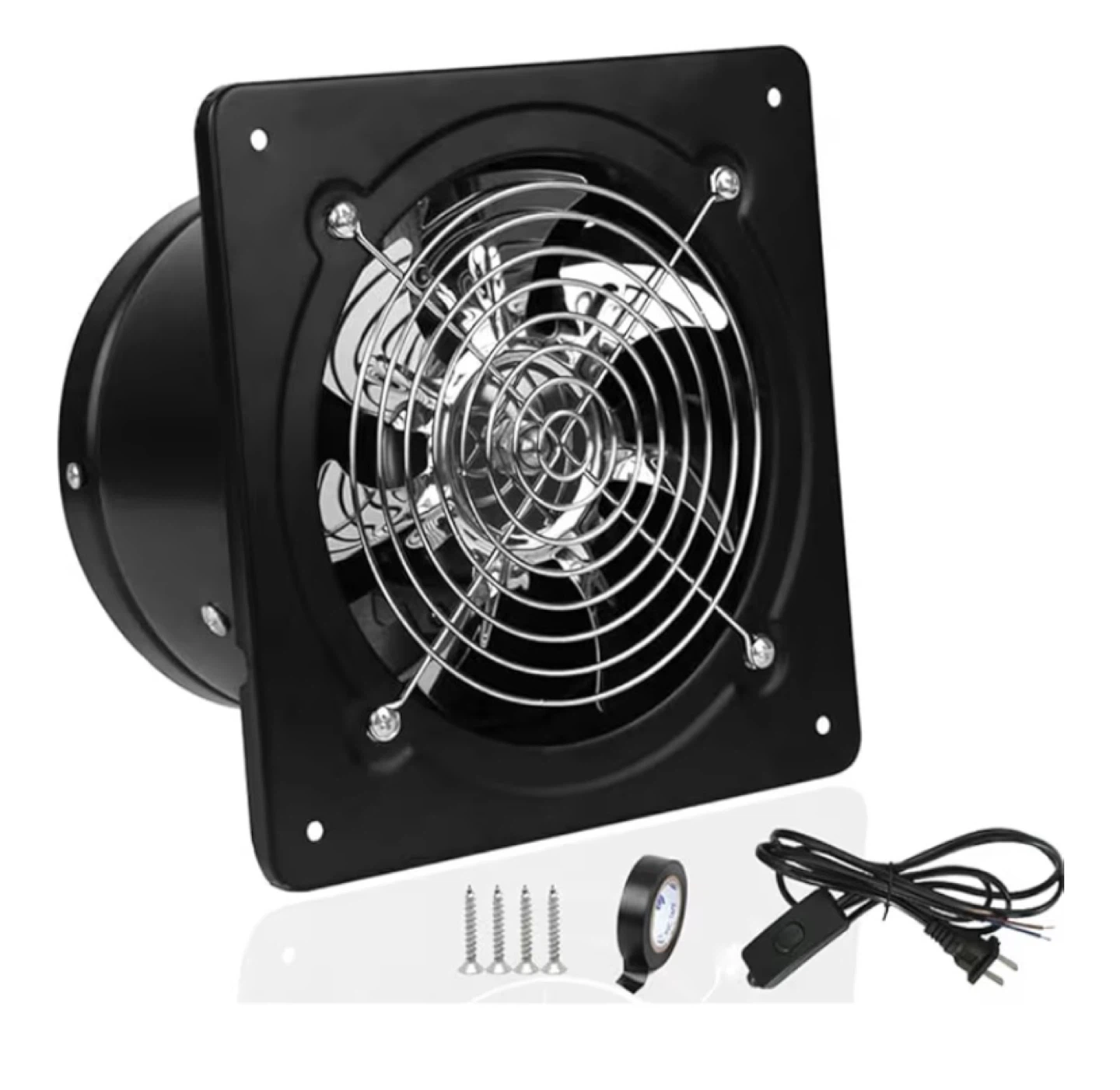 Black Exhaust Fan with Power Cord and Switch