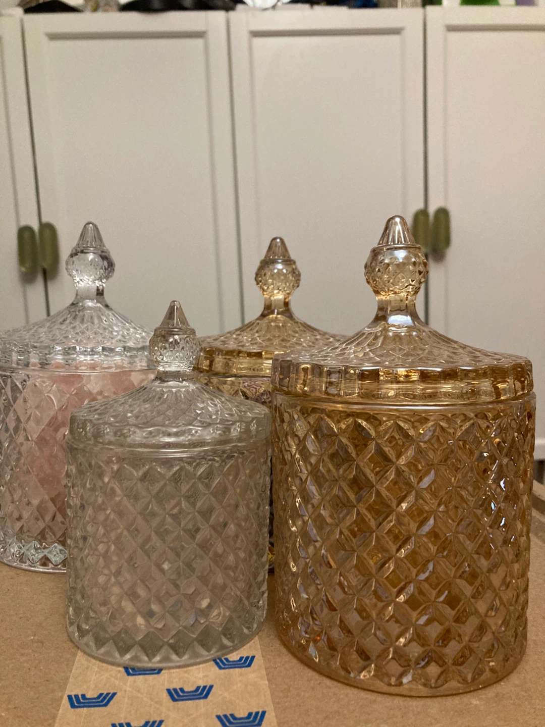 Amber Diamond Cut Glass Apothecary by Jar with Lid