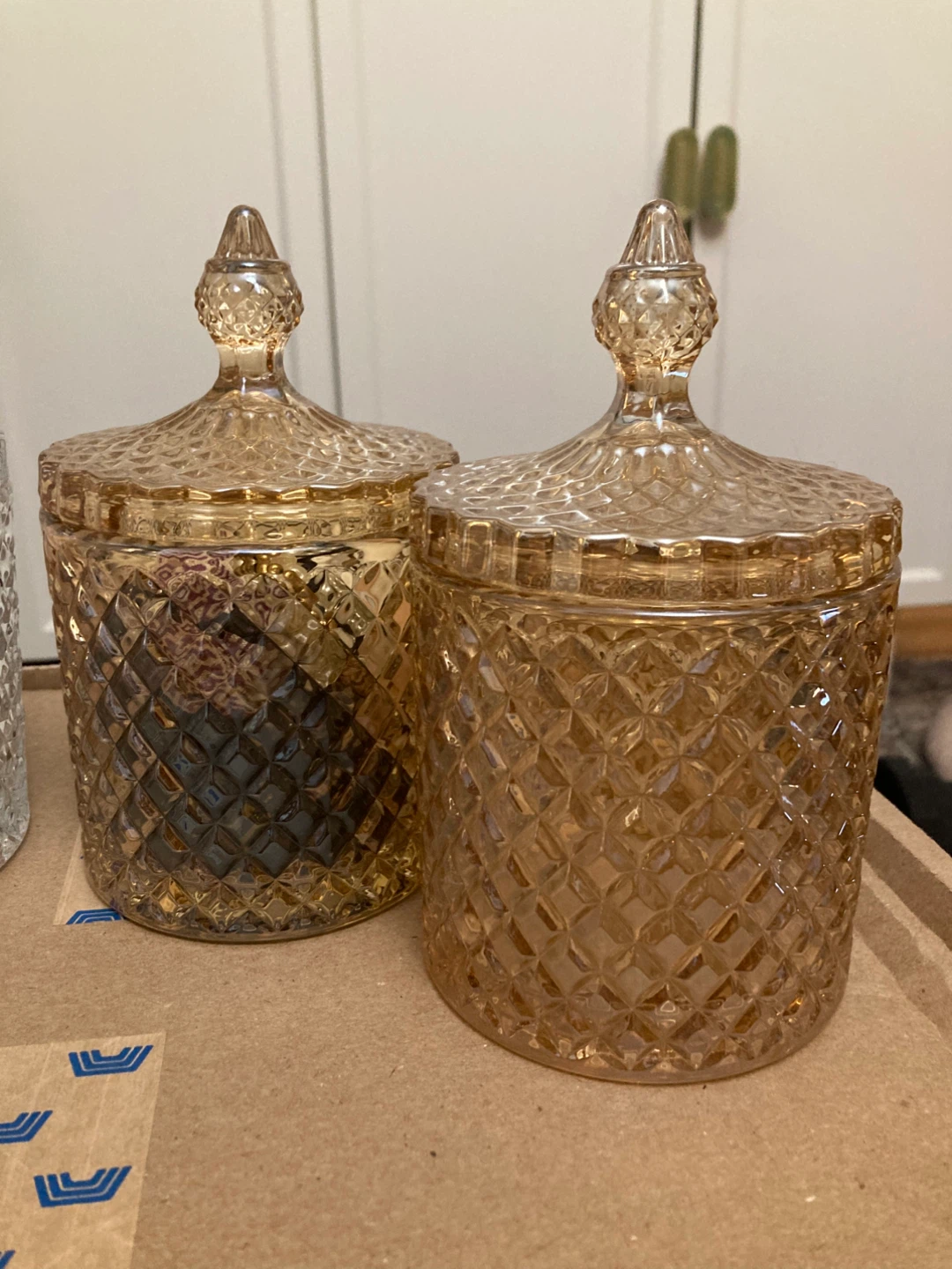 Amber Diamond Cut Glass Apothecary by Jar with Lid - photo 4