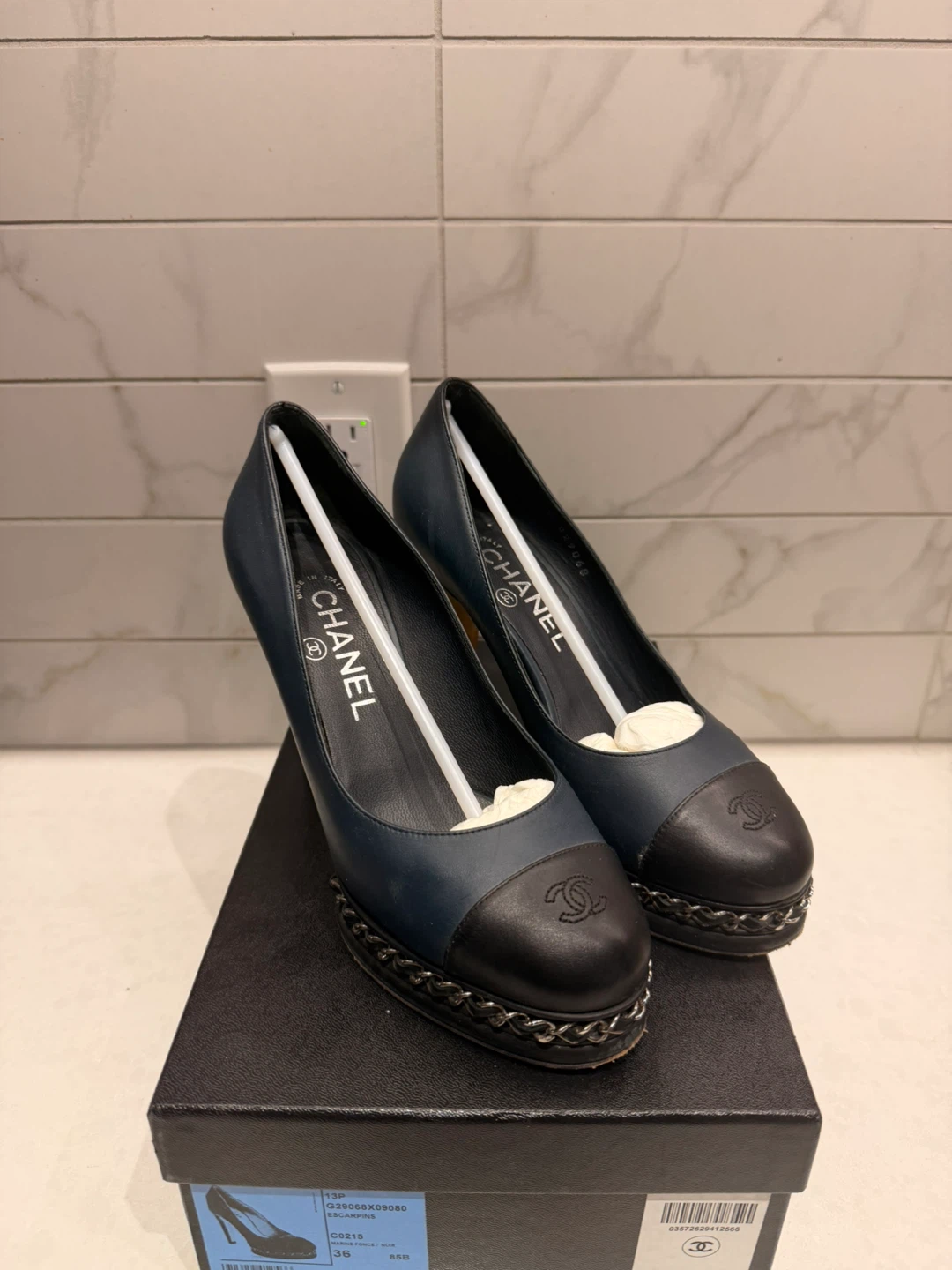 Chanel Leather Chain Platform Heels - Size 36