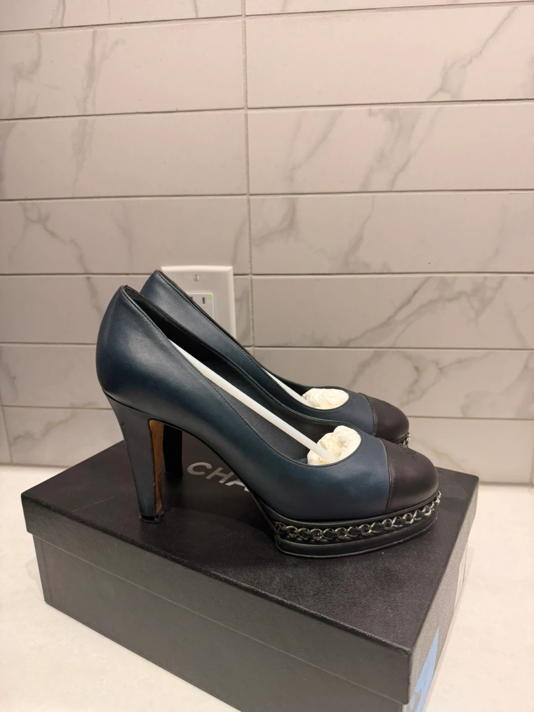Chanel Leather Chain Platform Heels - Size 36 - photo 2
