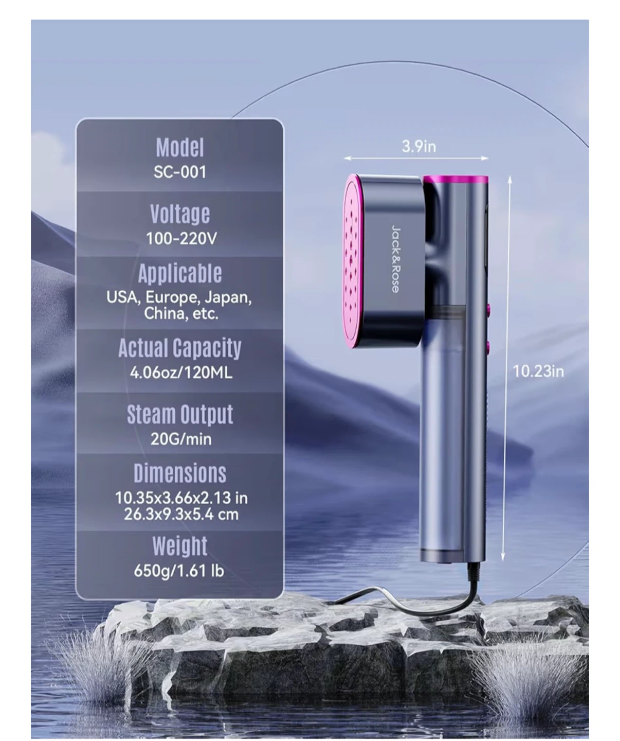 Jack & Rose "Amethyst" Portable Clothes Steamer - photo 5